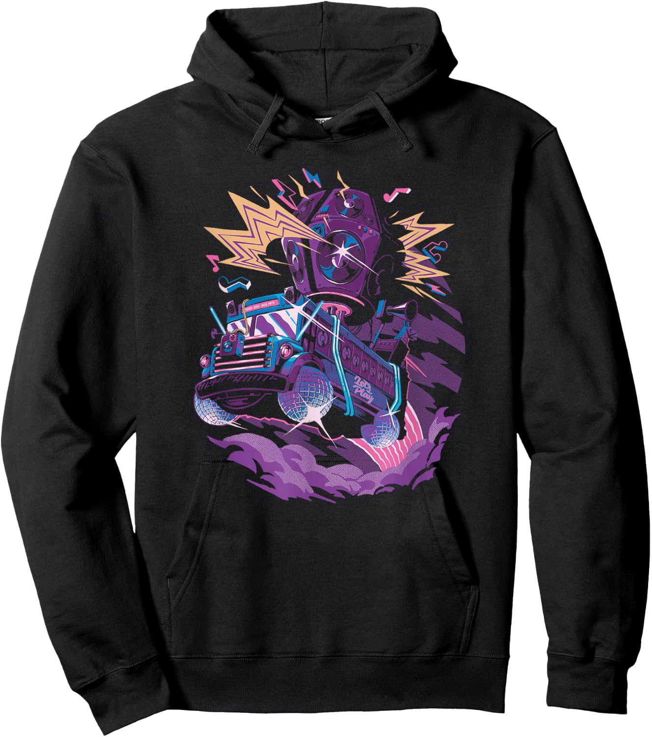 Fortnite Battle Bus Flying Retro Lightning Art Hoodie - Hoodie | Black
