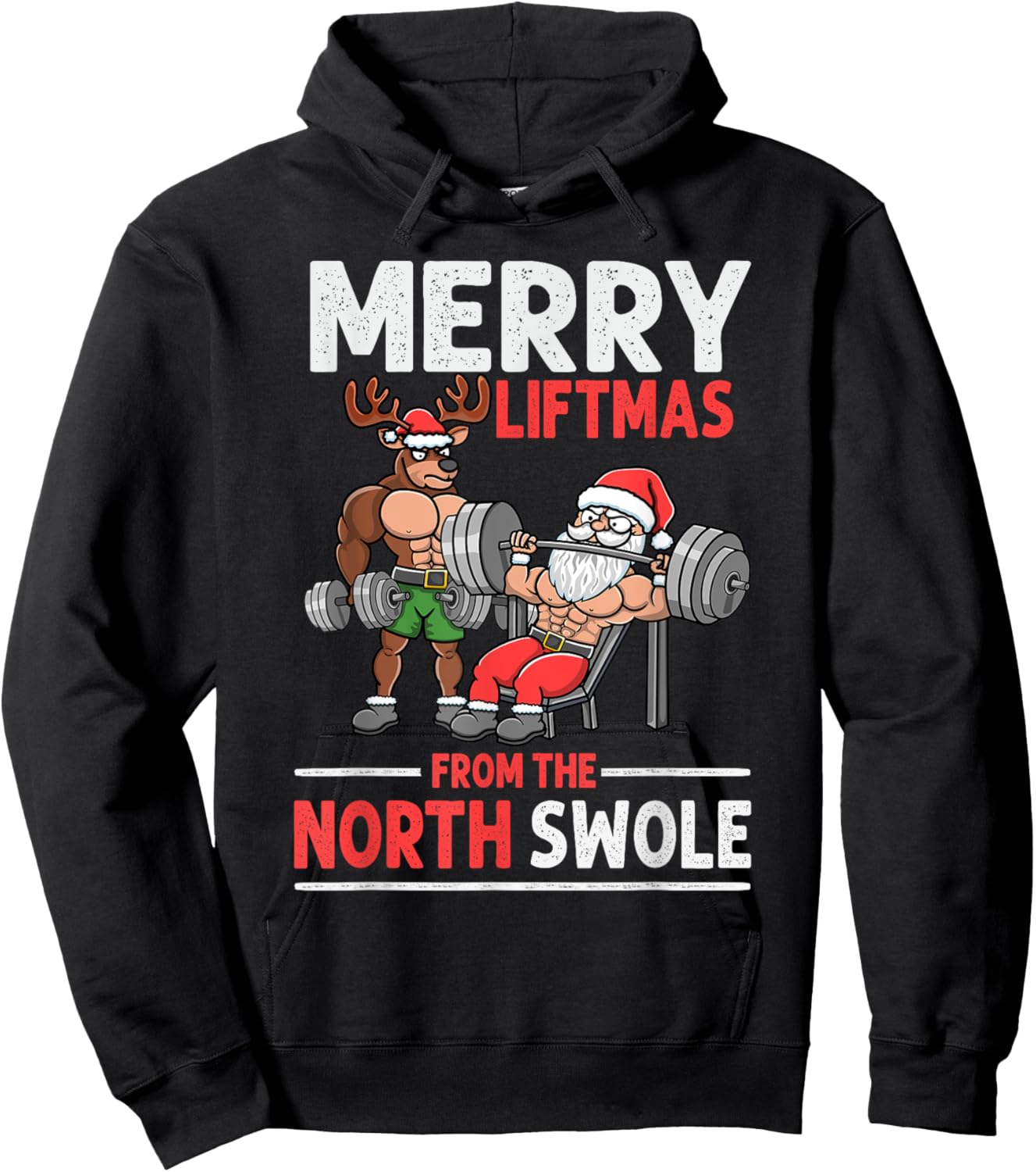 Merry Liftmas from North Swole Muscle Santa Weightlifting Hoodie - Hoodie | Black