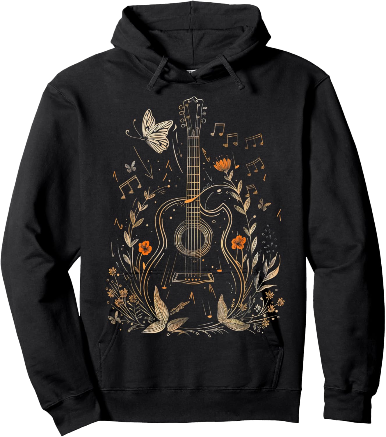 Guitar Player Acoustic Guitar Flowers Floral Art Guitarist Hoodie - Hoodie | Black