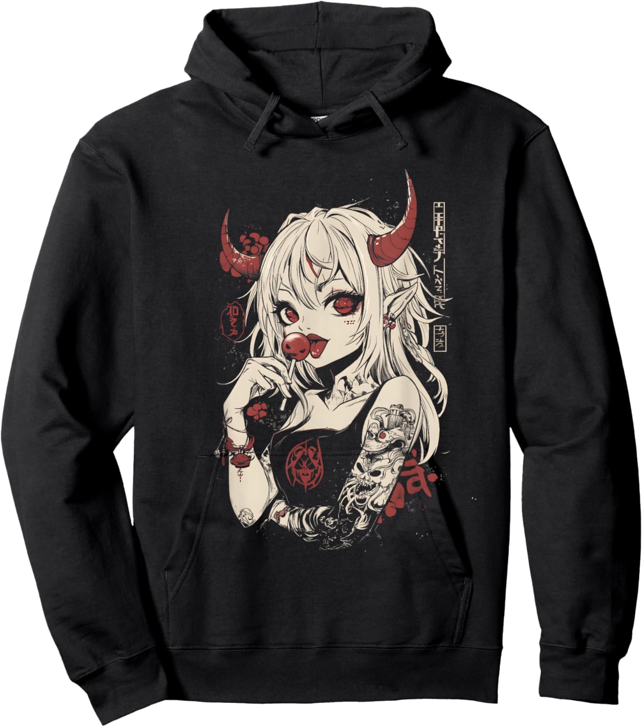 Goth Grunge Girl Waifu Demon Anime Horror Alt Aesthetic Hoodie - Hoodie | Black