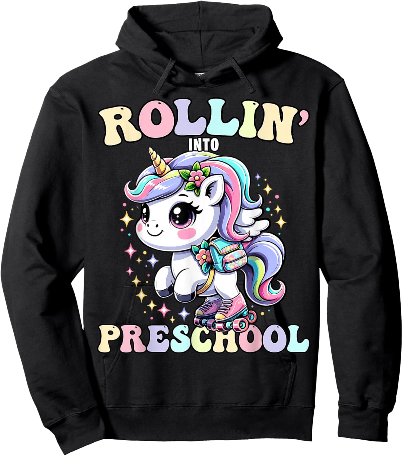 Preschool Back To School First Day Girls PreK Rollin Unicorn Hoodie - Hoodie | Black