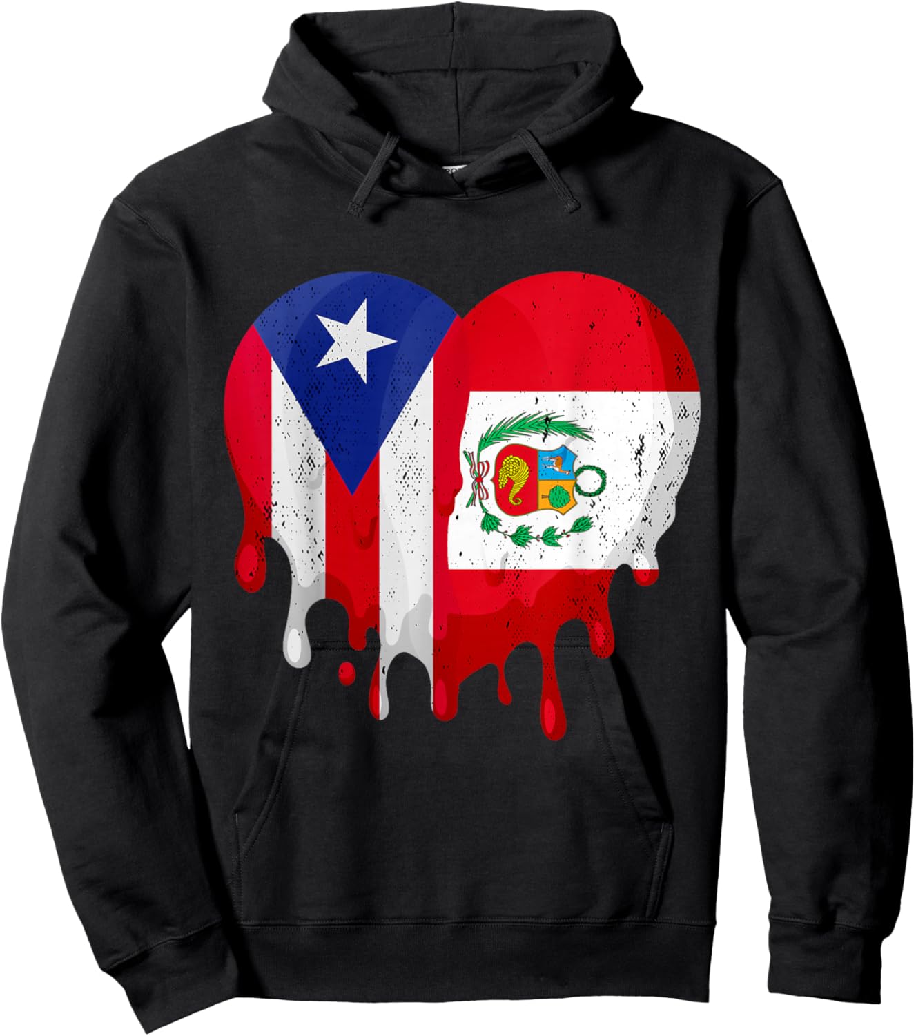 Puerto Rico Peru Flag Heart Citizen Grown Patriot Country Hoodie - Hoodie | Black