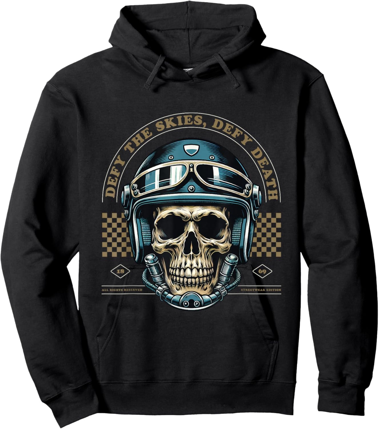 Skull with Helmet Hoodie - Hoodie | Black
