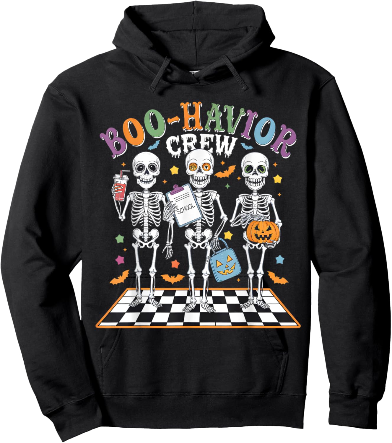 Boo-Havior Crew Behavior Analyst Skeletons Halloween ABA RBT Hoodie - Hoodie | Black