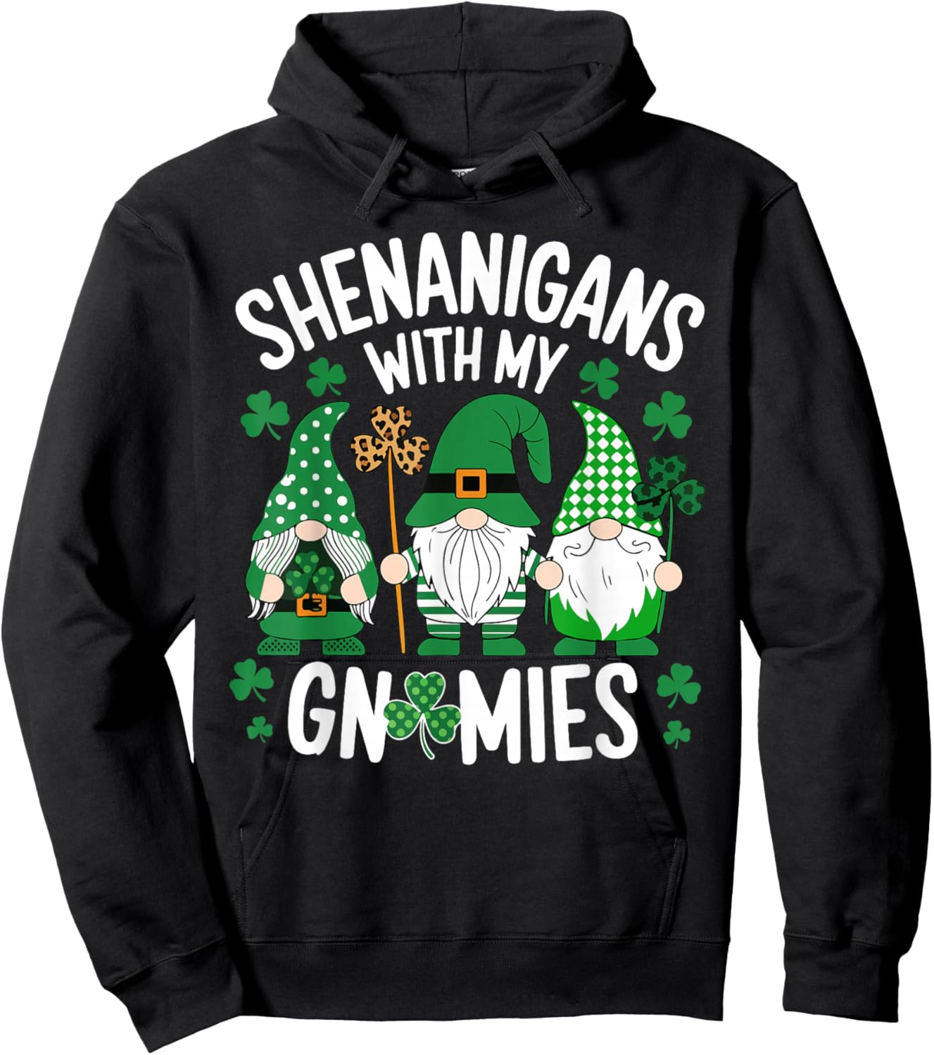 St Patricks Day Lucky Shamrock Leopard Gnomes Irish Women Hoodie - Hoodie | Black