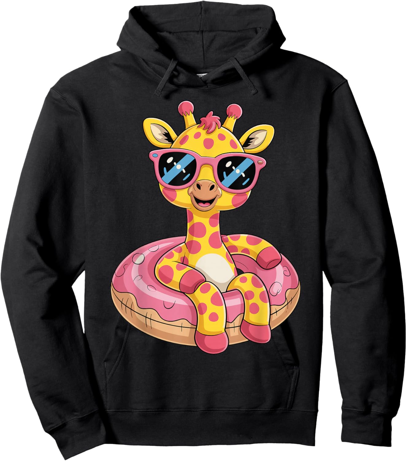 Cute Giraffe On Vacation Graphic Summer For Kids Girl Hoodie - Hoodie | Black