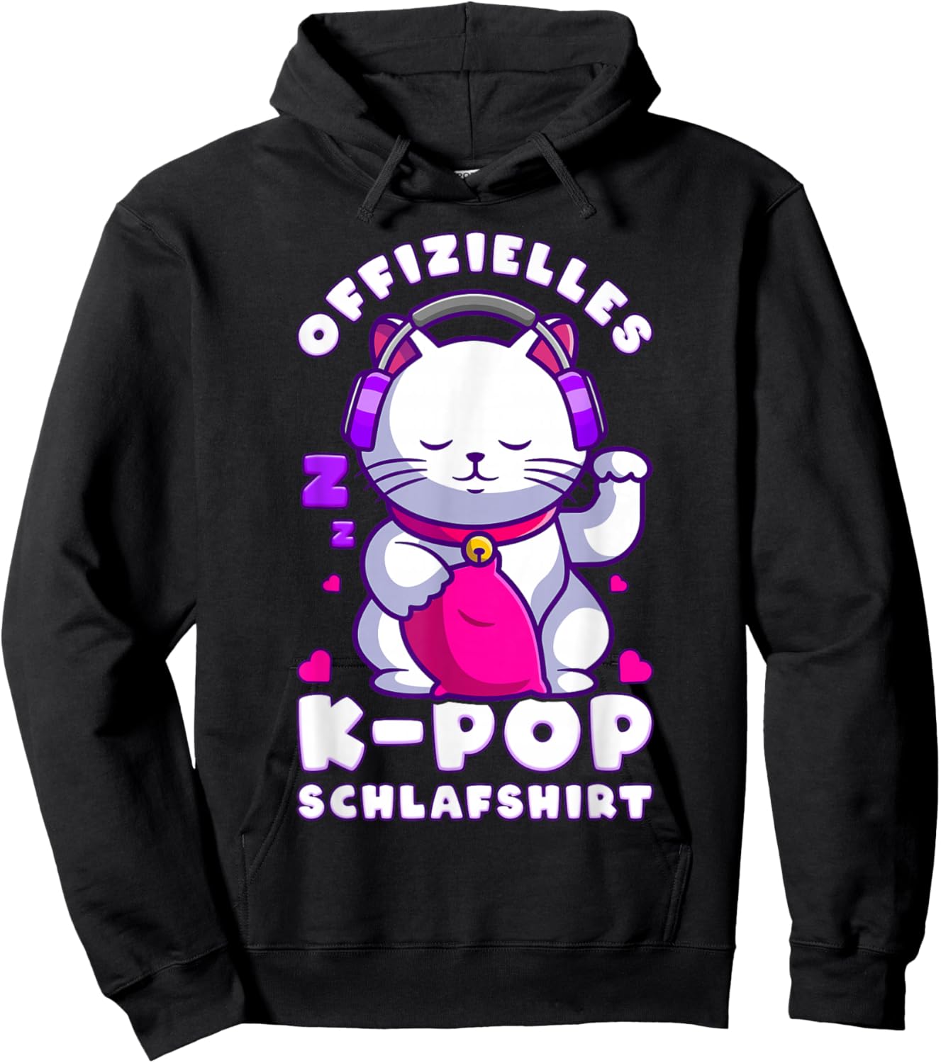 K-Pop Schlafshirt, Koreanische Musik, Katze K-Pop Hoodie - Hoodie | Black