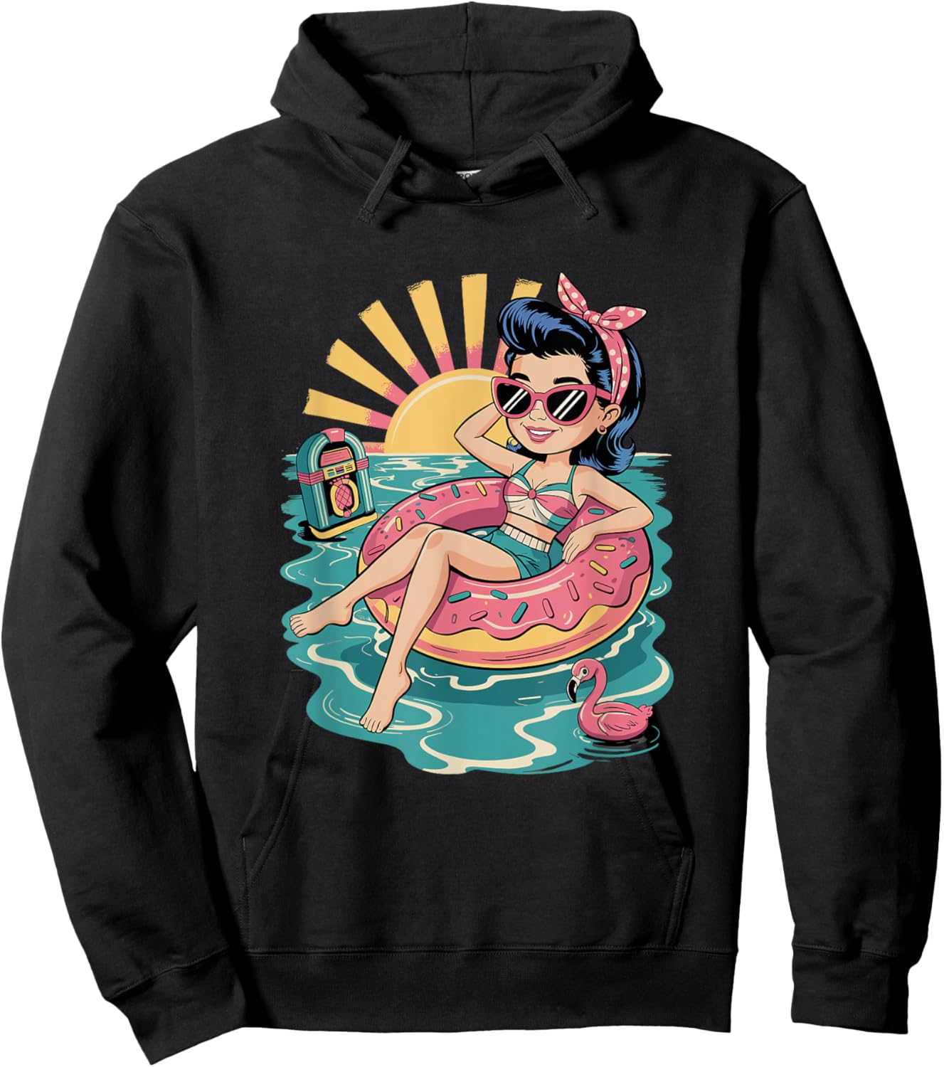 Funny Beach Summer Retro Rockabilly Pin Up Girl Hoodie - Hoodie | Black