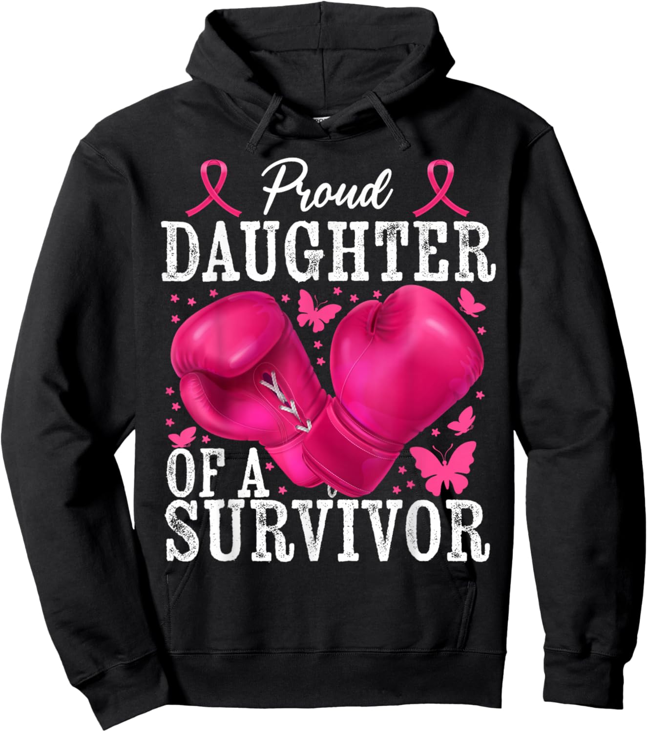 Proud Daughter Of Survivor Breast Cancer Boxing Gloves Pink Hoodie - Hoodie | Black