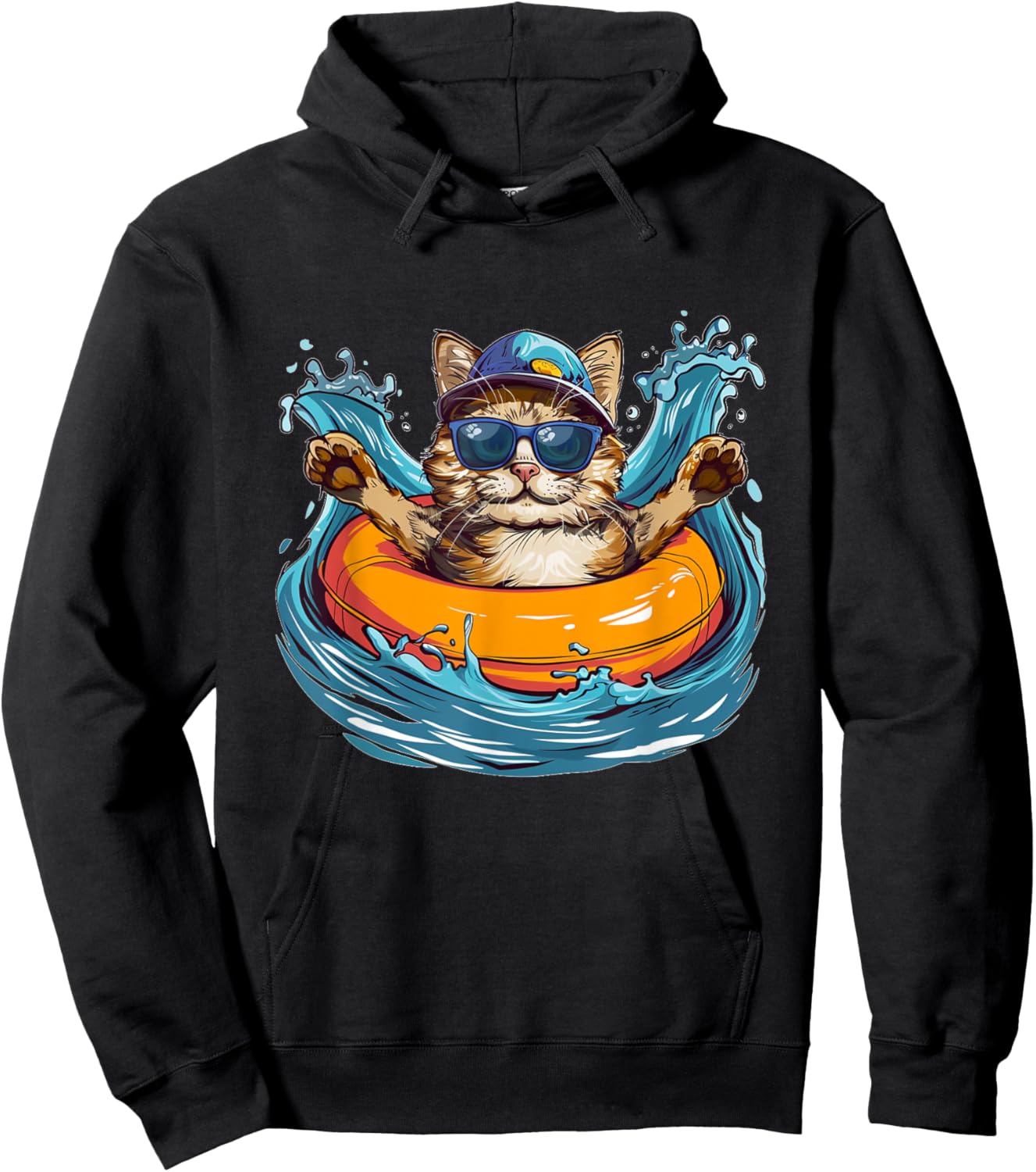 Cool River Cat loves tubing and Water adventures Women Kids Hoodie - Hoodie | Black