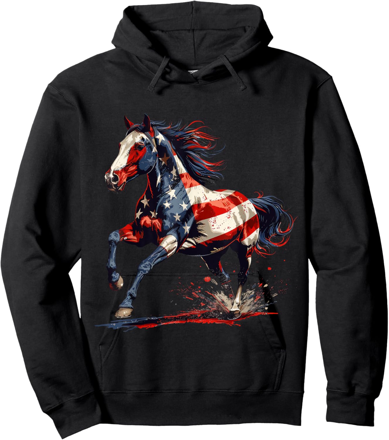 Patriotic Horse USA Flag Vintage Horse 4th Of July Women Men Hoodie - Hoodie | Black