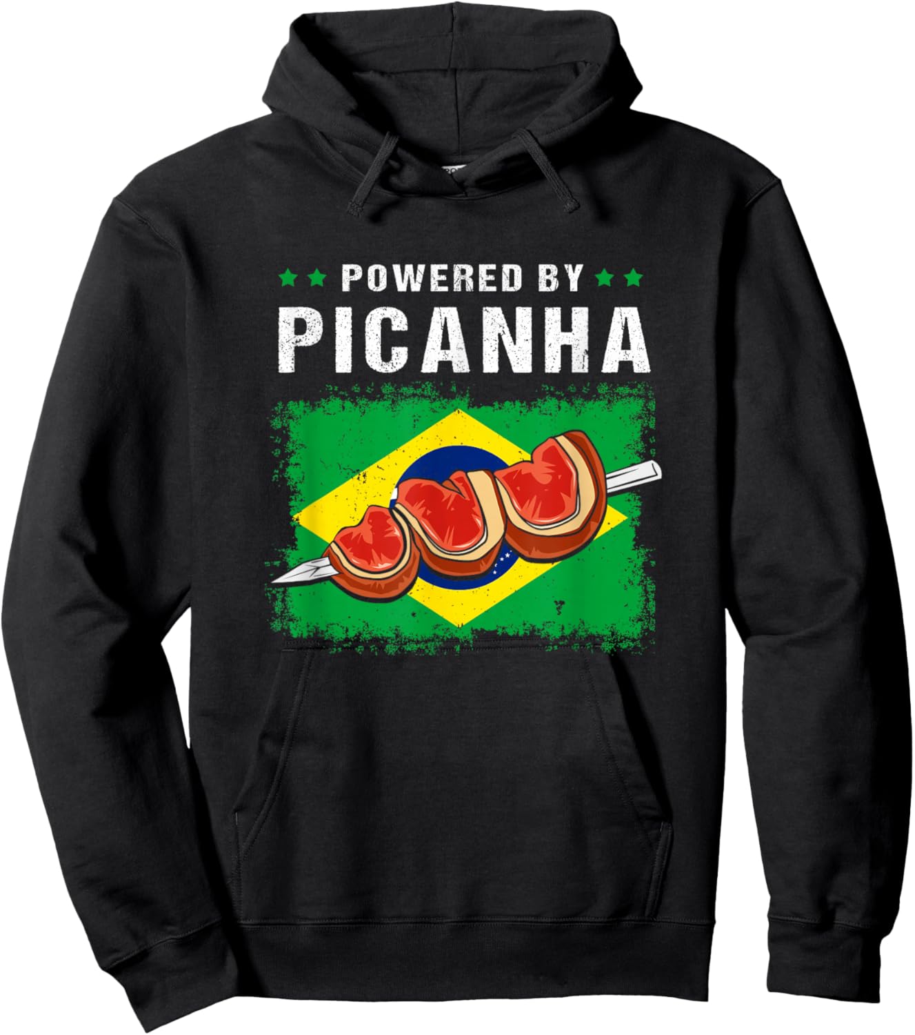 Powered By Picanha Steak Brasil Funny Brazil Flag Hoodie - Hoodie | Black