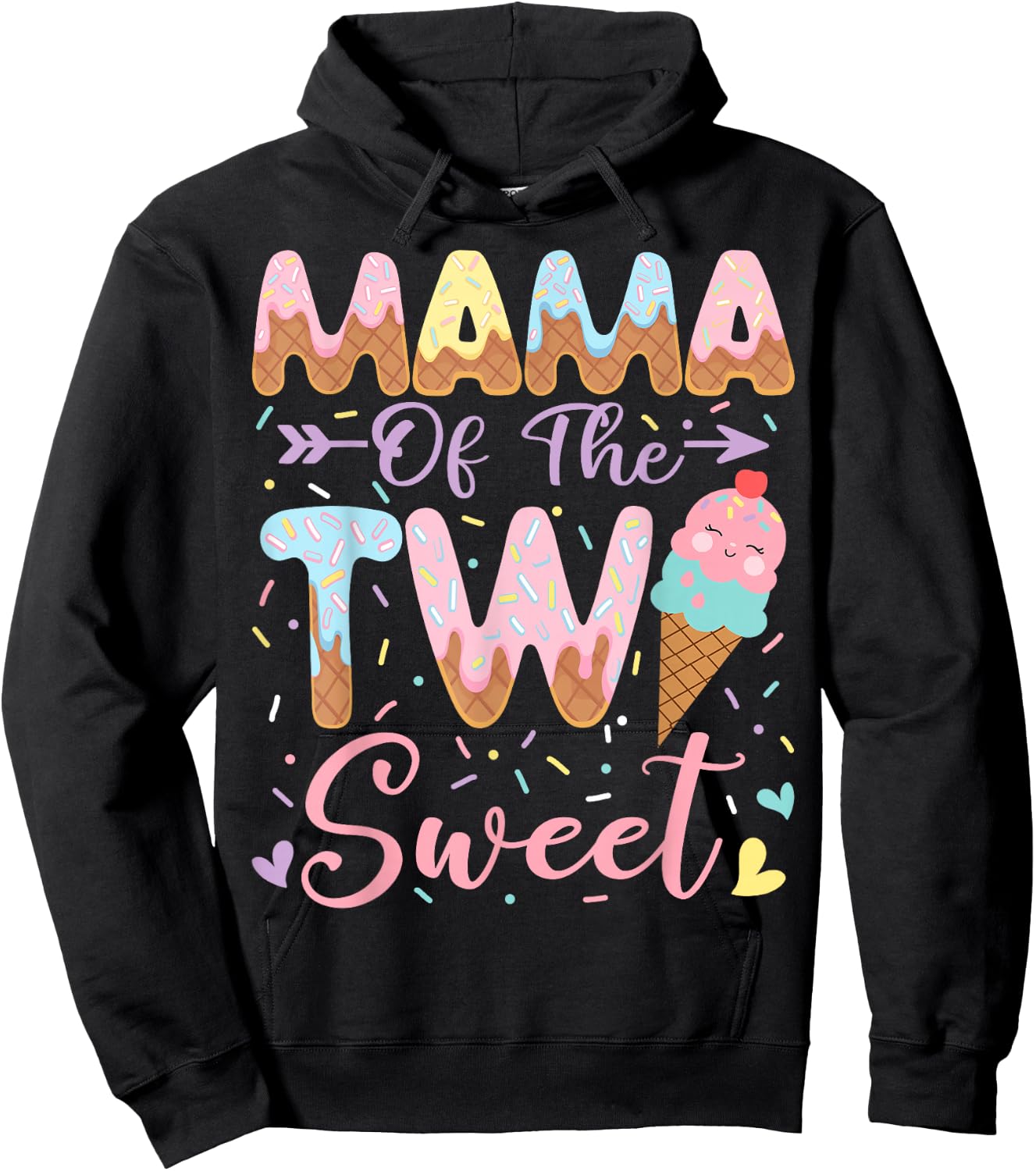 Mama of The Two Sweet 2nd Birthday Girl Ice Cream Hoodie - Hoodie | Black
