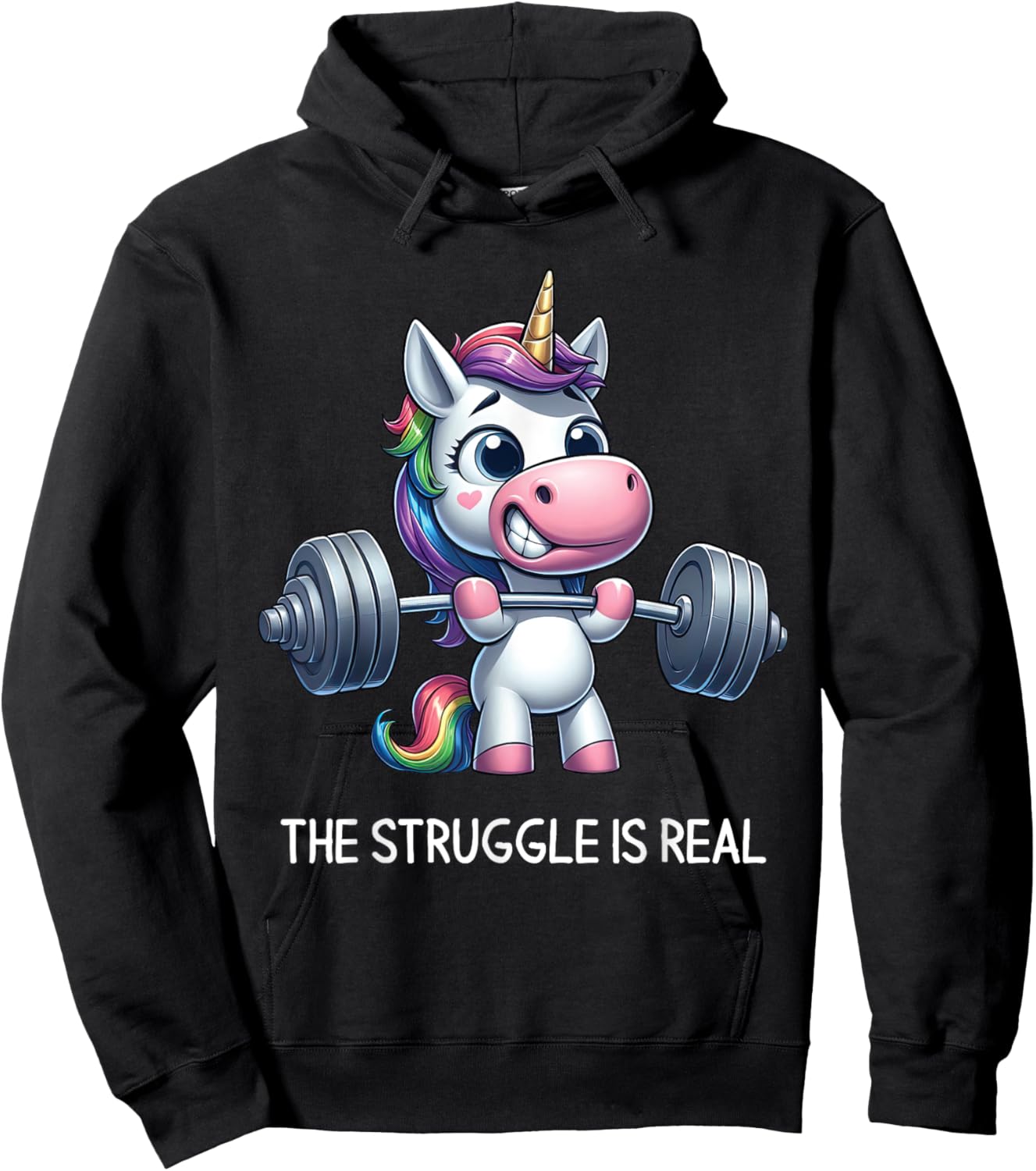 The Struggle Is Real Unicorn Weightlifting Fitness Gym Hoodie - Hoodie | Black