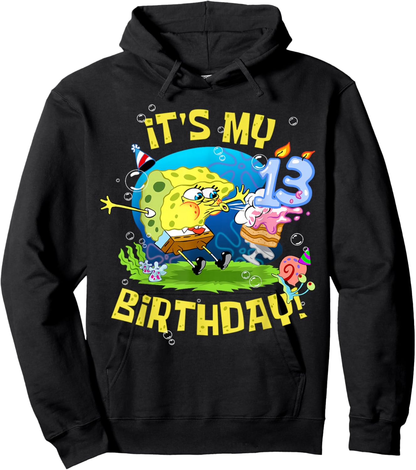 Spongebob It's My 13th Birthday Cake Kids Thirteen Spongebob Hoodie - Hoodie | Black