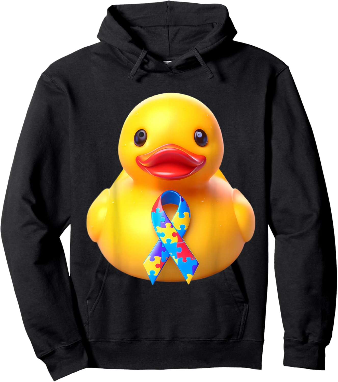 Autism Awareness Rubber Duck Yellow Red Blue Ducky Ribbon Hoodie - Hoodie | Black