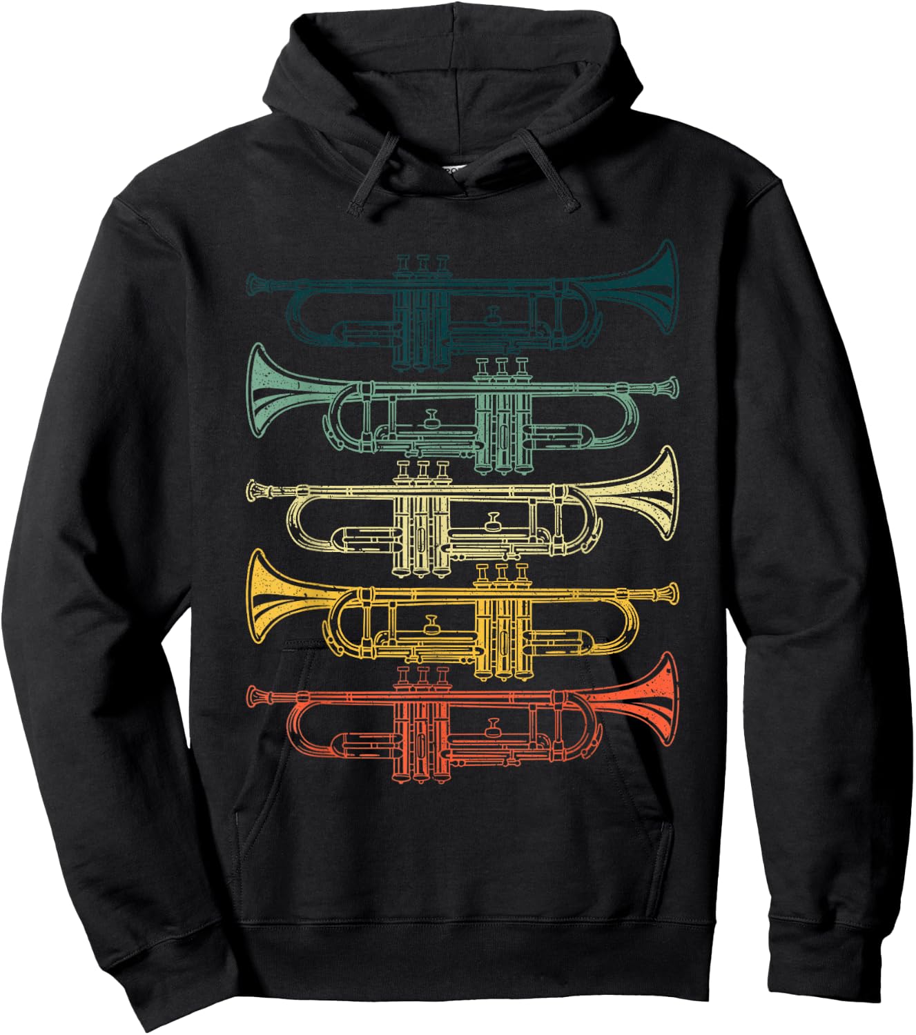 Trumpet Gift Trumpet Player Accessories & Stuff -Adults & Kids Black Cotton Small Retro Jazz Music Hoodie - Hoodie | Black