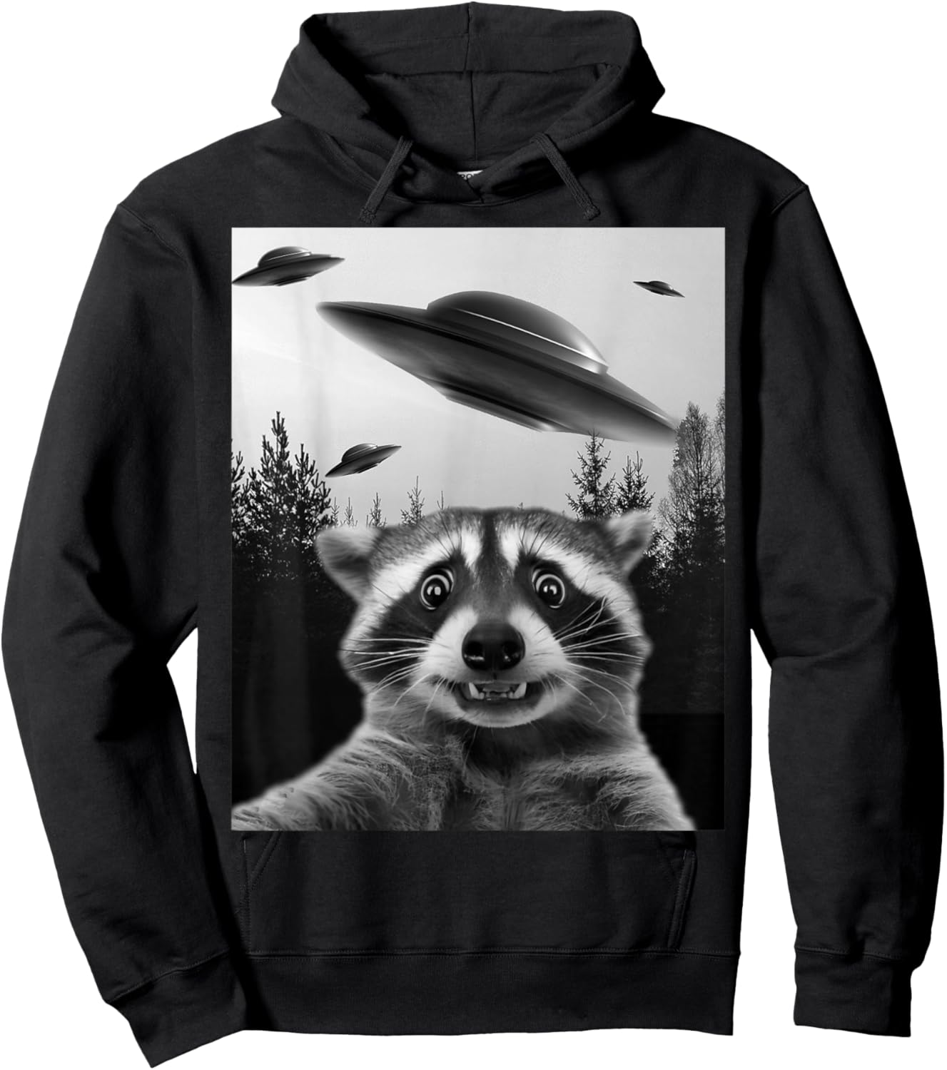 Alien UFO Funny Raccoon Hoodie - Hoodie | Black