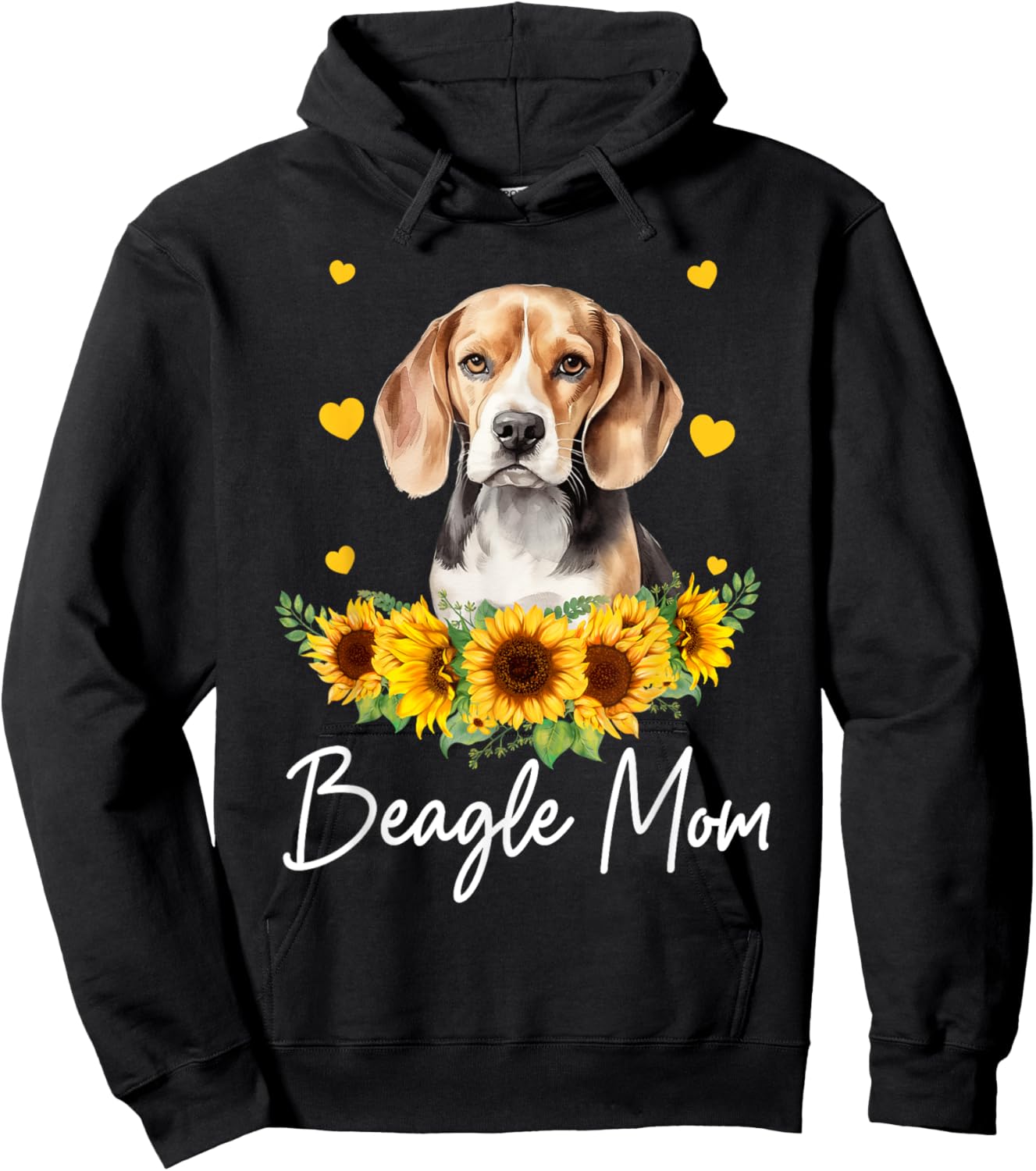 Sunflower Beagle Mom Dog Lover Hoodie - Hoodie | Black