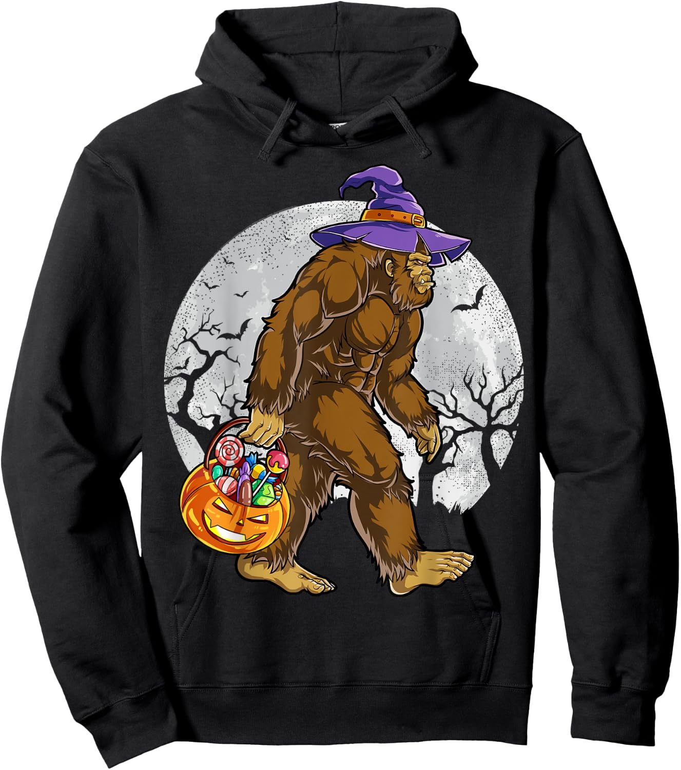 Bigfoot Witch Pumpkin Halloween Girls Women Sasquatch Lovers Hoodie - Hoodie | Black