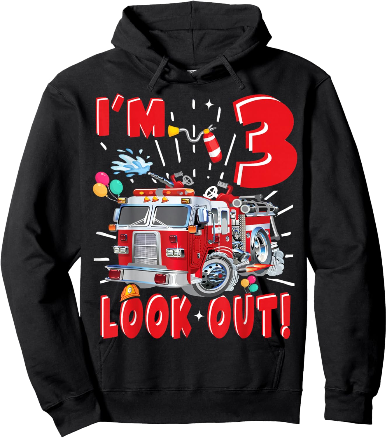 Three 3rd Birthday Fire Truck Boy 3 Year Old Firefighter Hoodie - Hoodie | Black