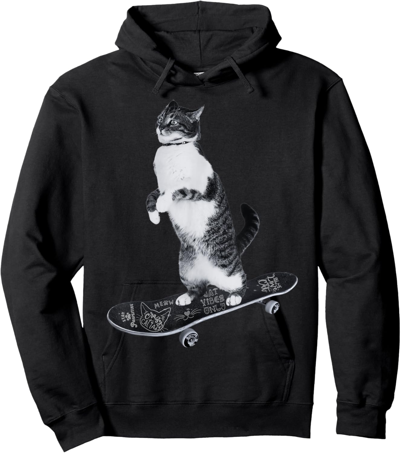 Funny Cats Lovers Skateboarding Cat Women Girls Kids Hoodie - Hoodie | Black