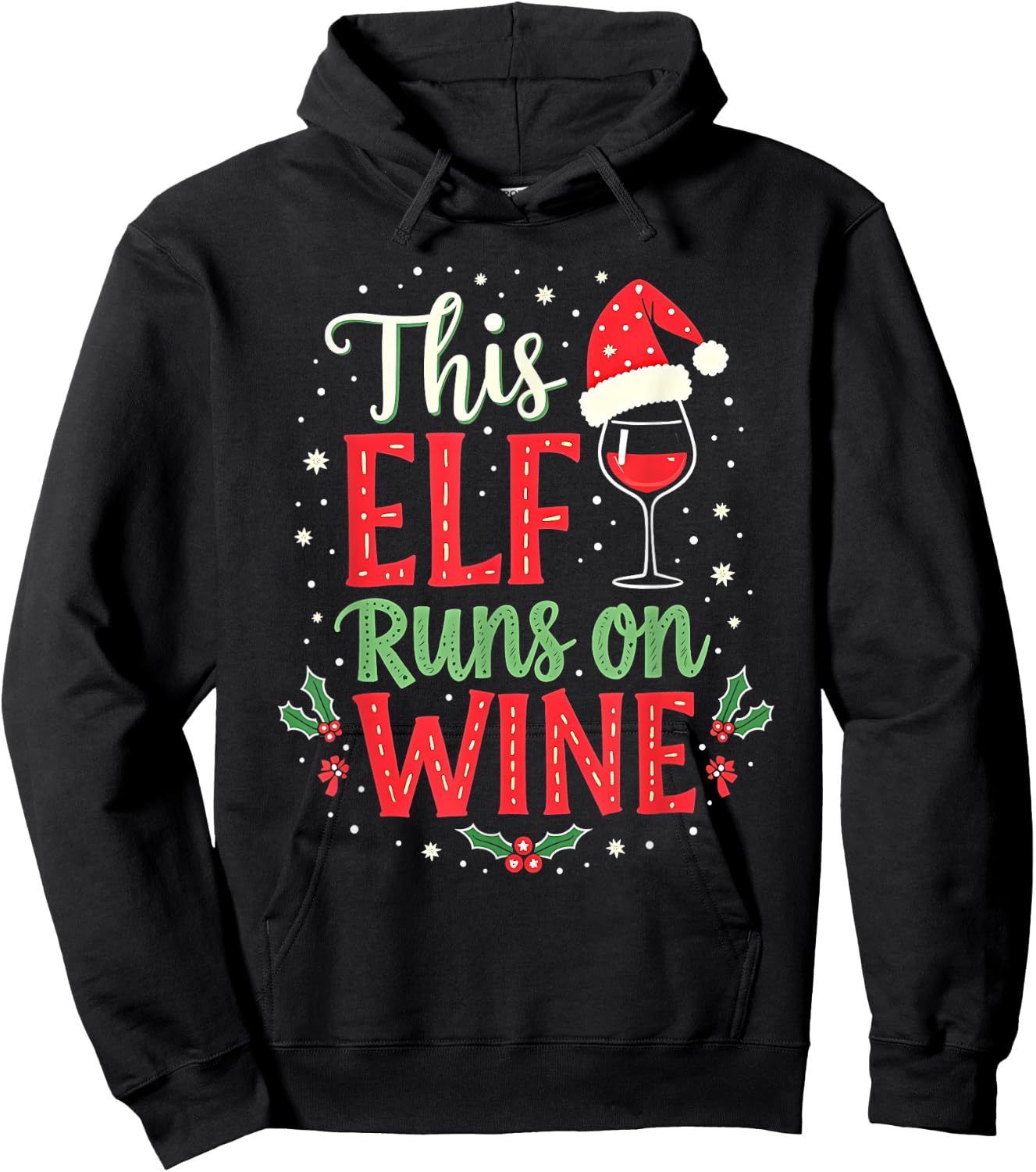 This Elf Runs On Wine Women Men Funny Christmas Wine Lover Hoodie - Hoodie | Black