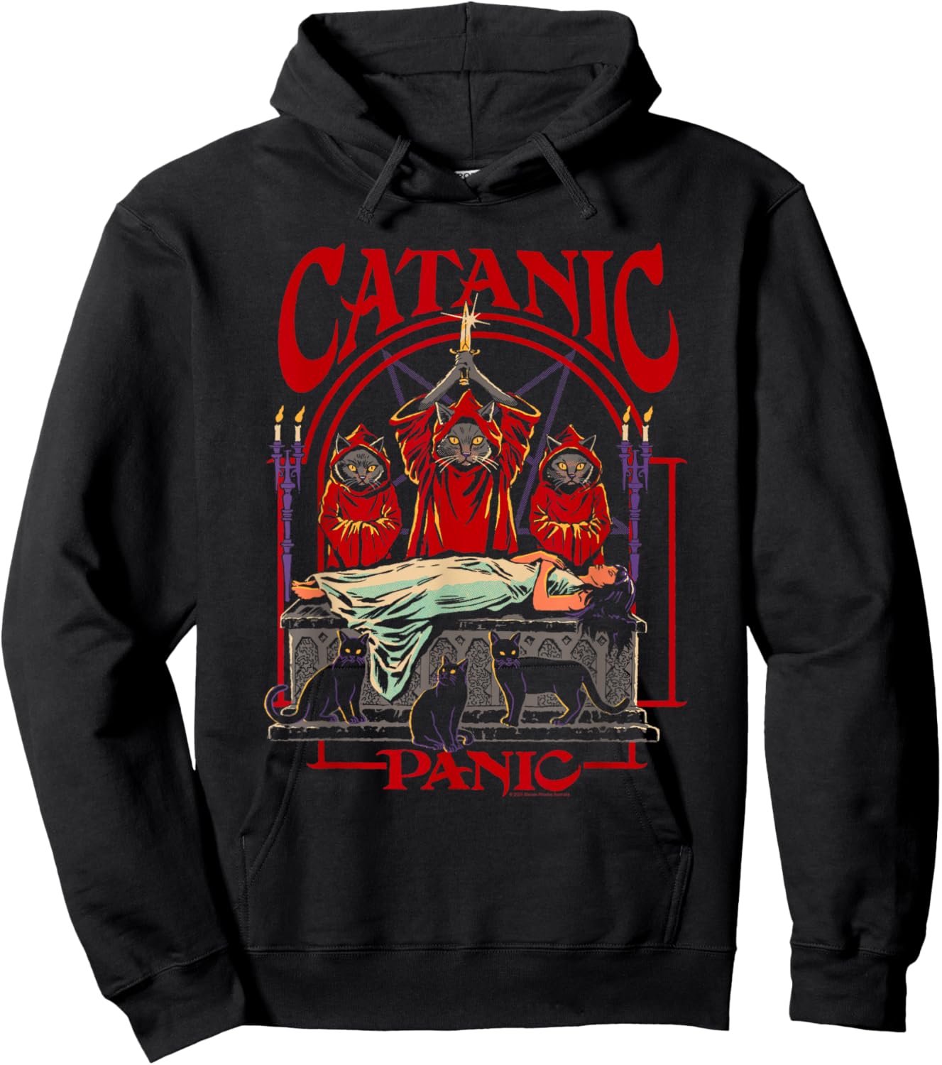 Steven Rhodes Catanic Panic Black Cats Retro Dark Humor Hoodie - Hoodie | Black