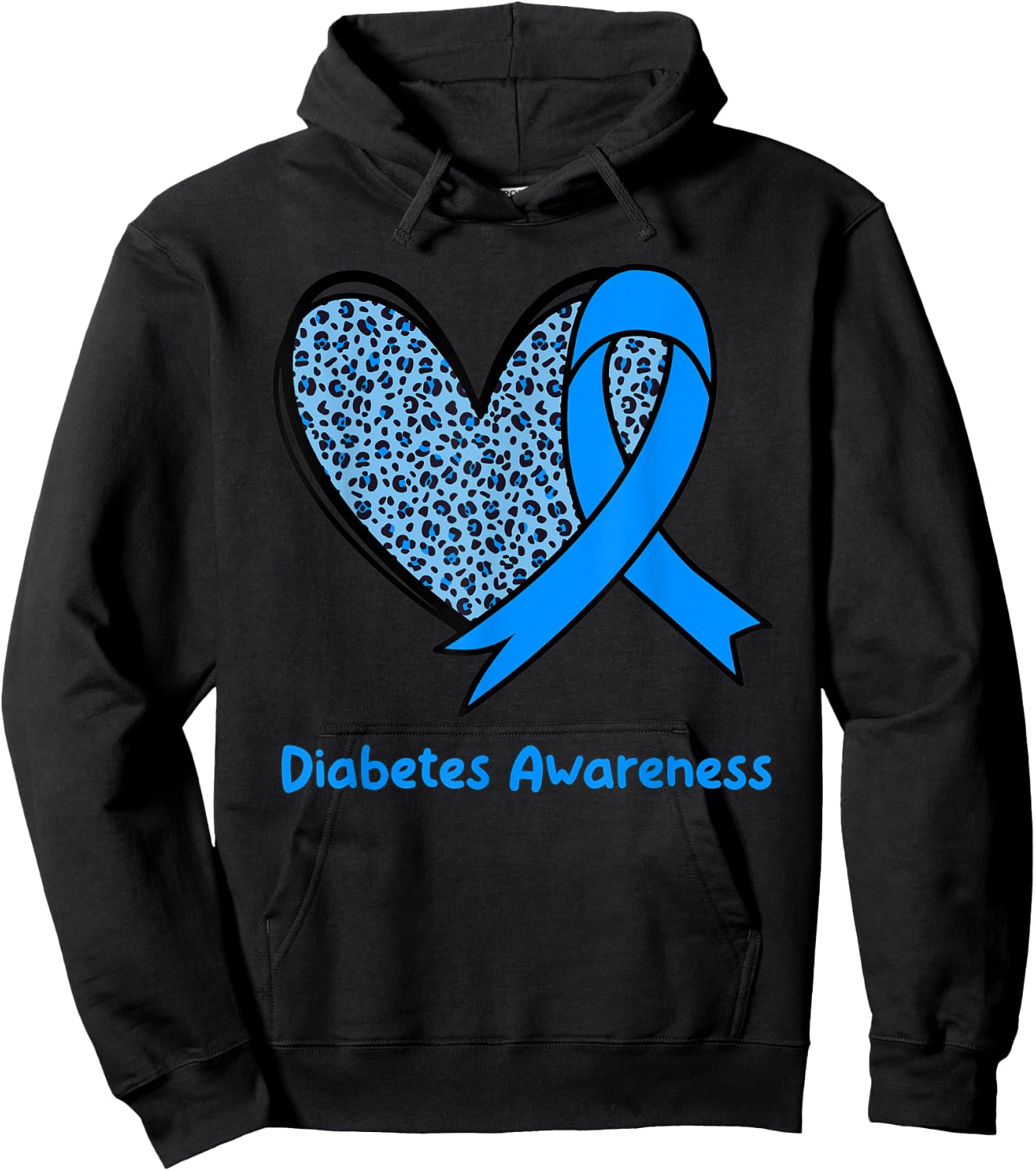 In November We Wear Blue Diabetes Awareness Leopard Ribbon Hoodie - Hoodie | Black