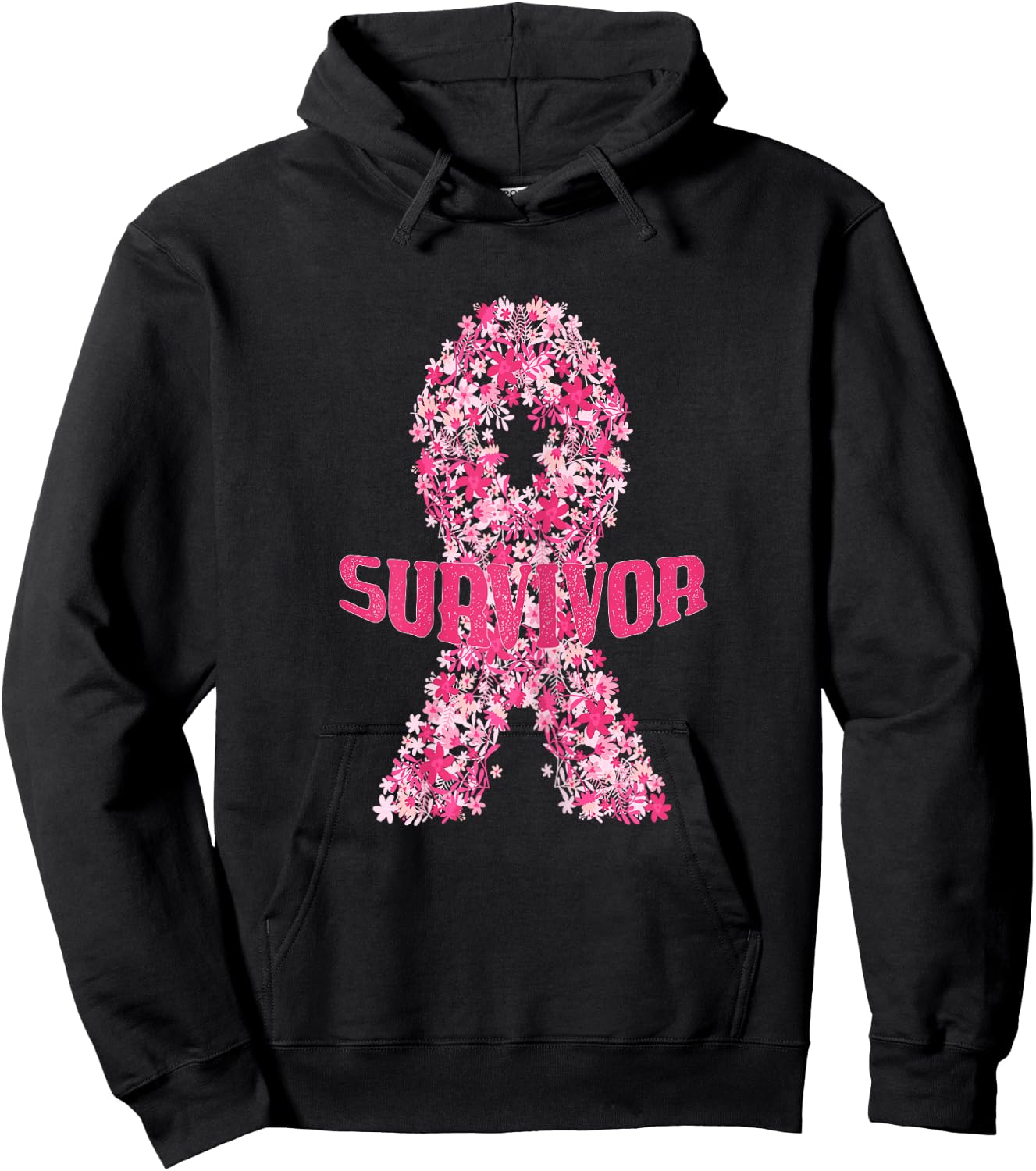 I'm a Survivor - Pink Flower Ribbon Breast Cancer Awareness Hoodie - Hoodie | Black