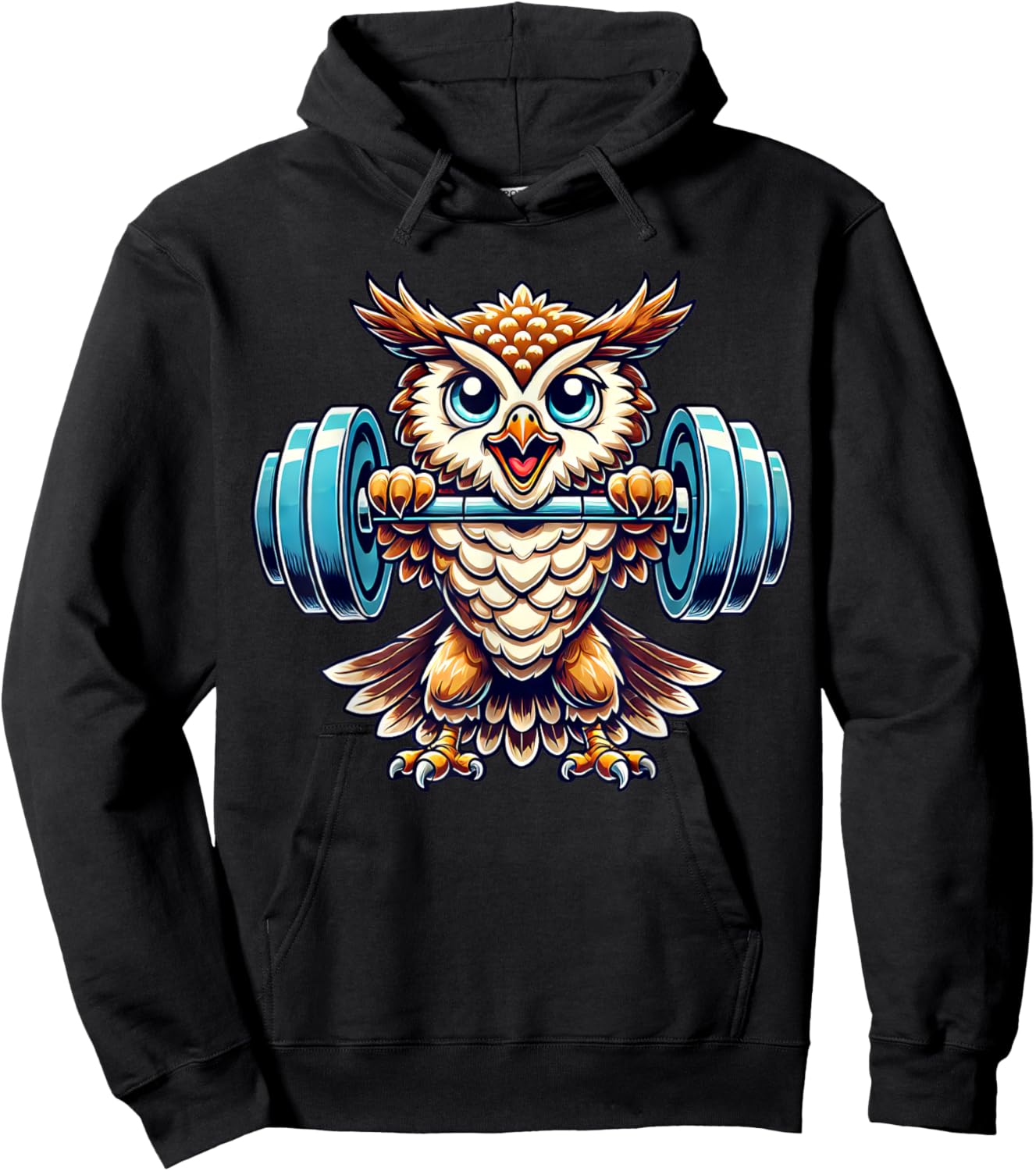 Strong Owl Weightlifting Cartoon Owl Lifter Hoodie - Hoodie | Black