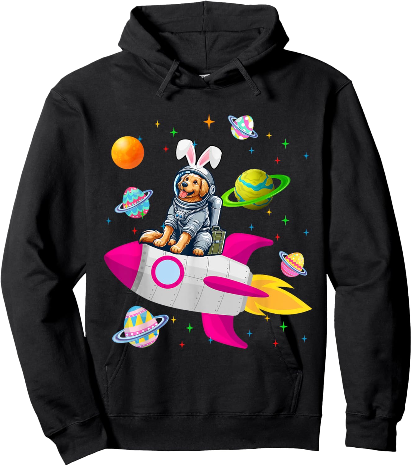 Bunny Golden Retriever In Space Planets Easter Dog Owner Women Kids Hoodie - Hoodie | Black