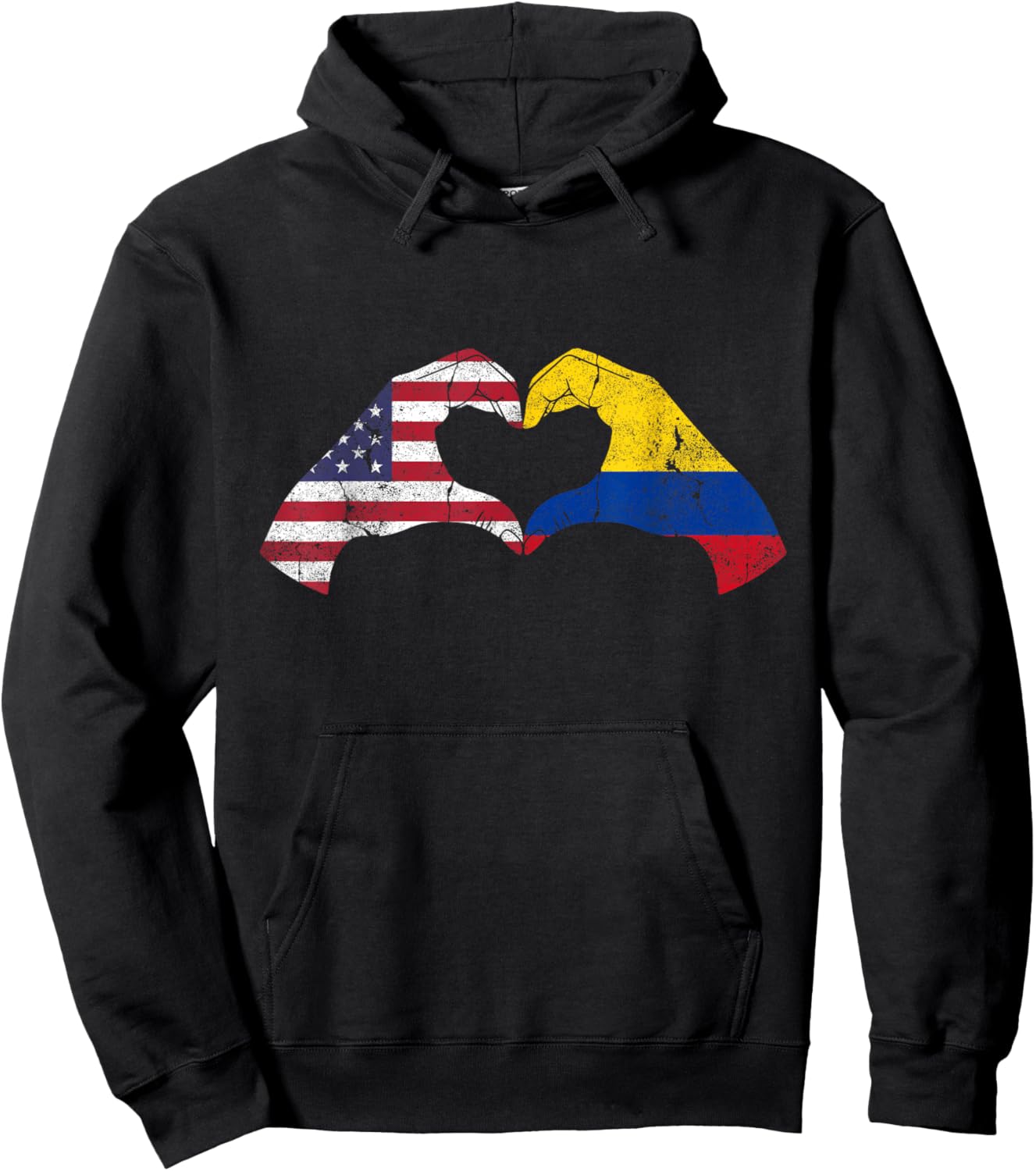 USA Colombia Hand Flag Heart Colombian Americans Love Hoodie - Hoodie | Black