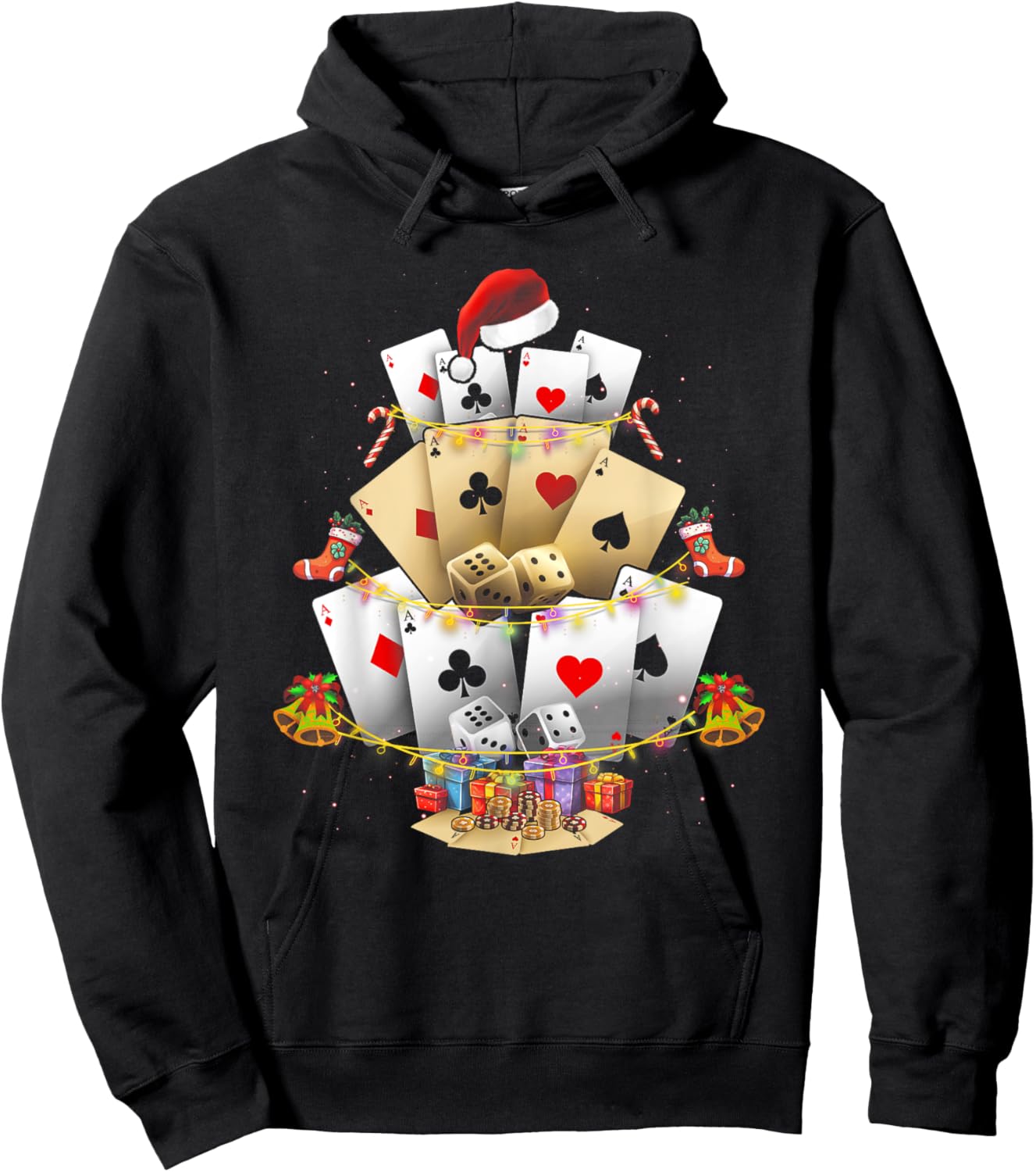 Gambling Poker Game Xmas Lighting Christmas Tree Adult Hoodie - Hoodie | Black