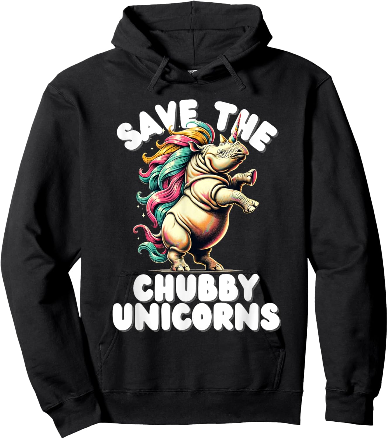 Save the Chubby Unicorn Rhino Colorful Funny Design Hoodie - Hoodie | Black