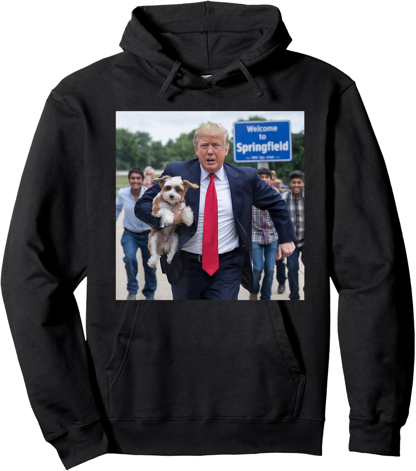 Trump Saving A Dog Funny Political Humor Photo Men Women Hoodie - Hoodie | Black