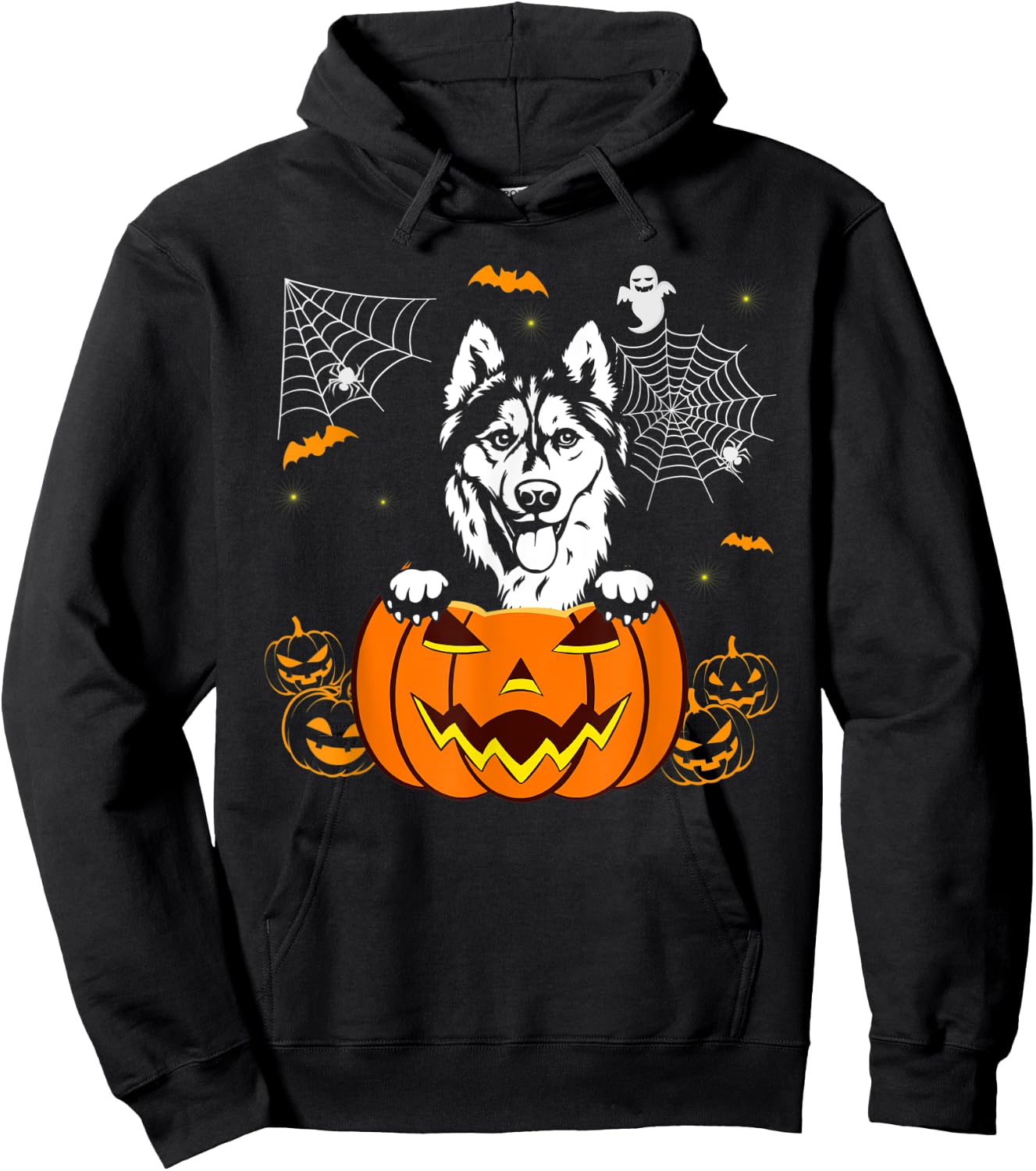 Siberian Husky Pumpkin Funny Halloween Costume Dog Lover Men Women Kids Hoodie - Hoodie | Black