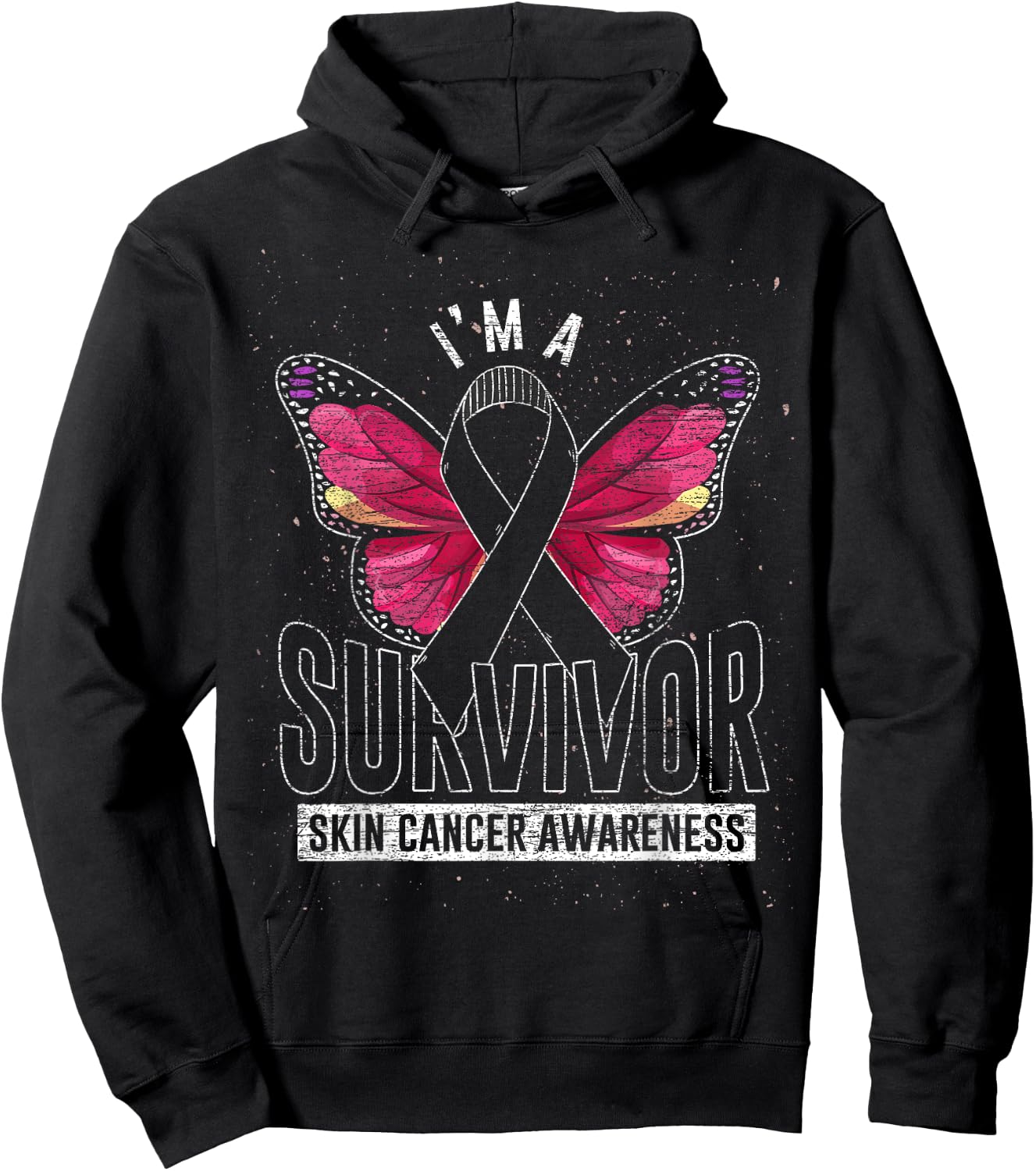 Cancer Survivor Butterfly Melanoma Awareness Skin Cancer Hoodie - Hoodie | Black