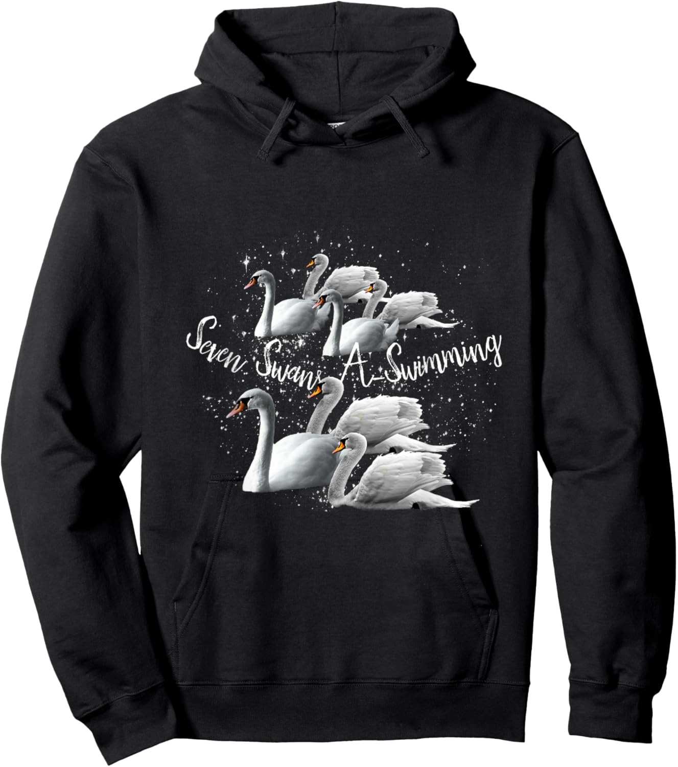 Seven Swans A Swimming, 12 Twelve Days Christmas, 7 Swan Hoodie - Hoodie | Black