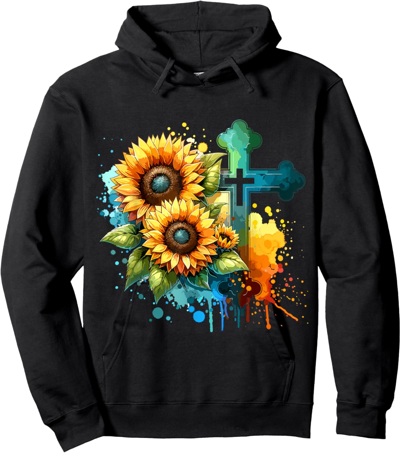 Christian Cross and Sunflowers Hoodie - Hoodie | Black