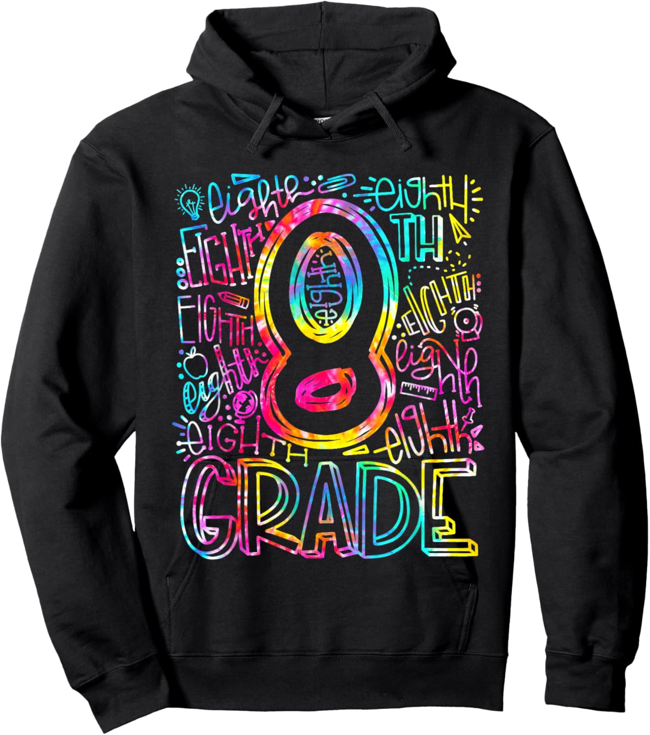 Tie Dye 8th Grade Typography Team Eighth Grade Teacher Gift Hoodie - Hoodie | Black