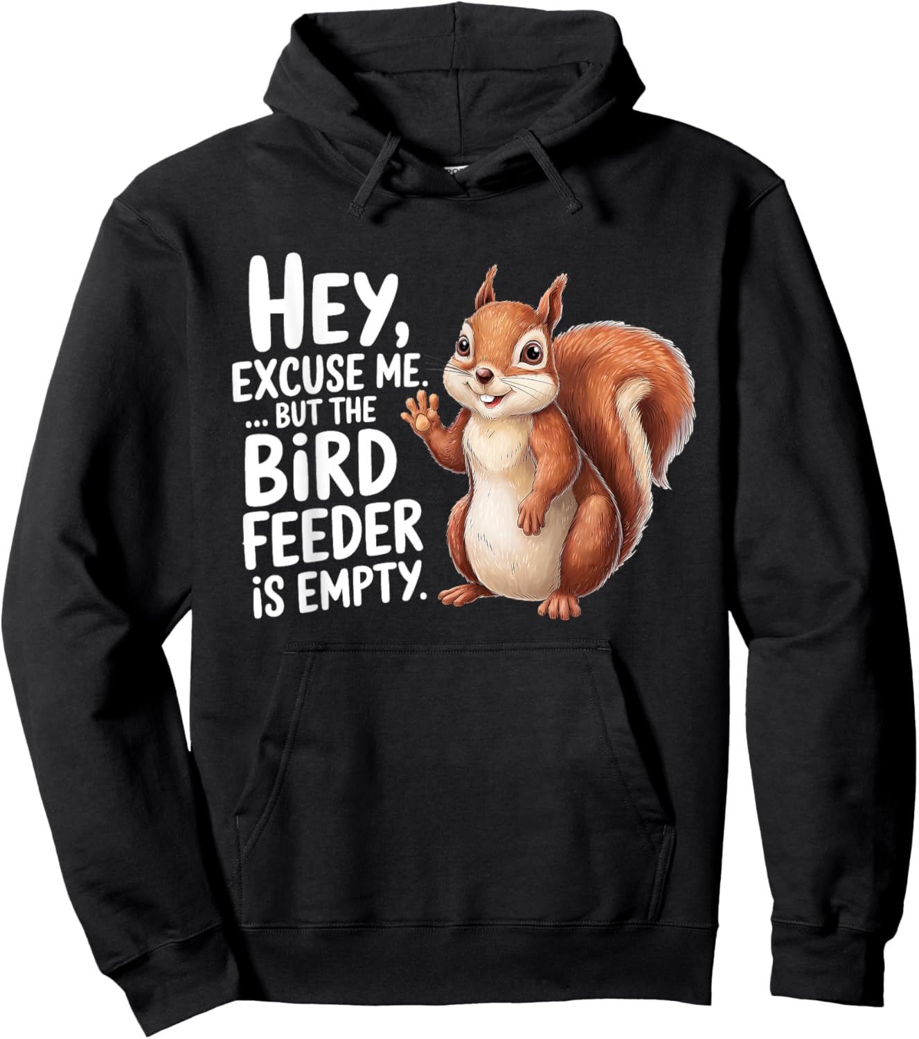 Squirrel Hey Excuse Me But Your Bird Feeder Is Empty Funny Hoodie - Hoodie | Black