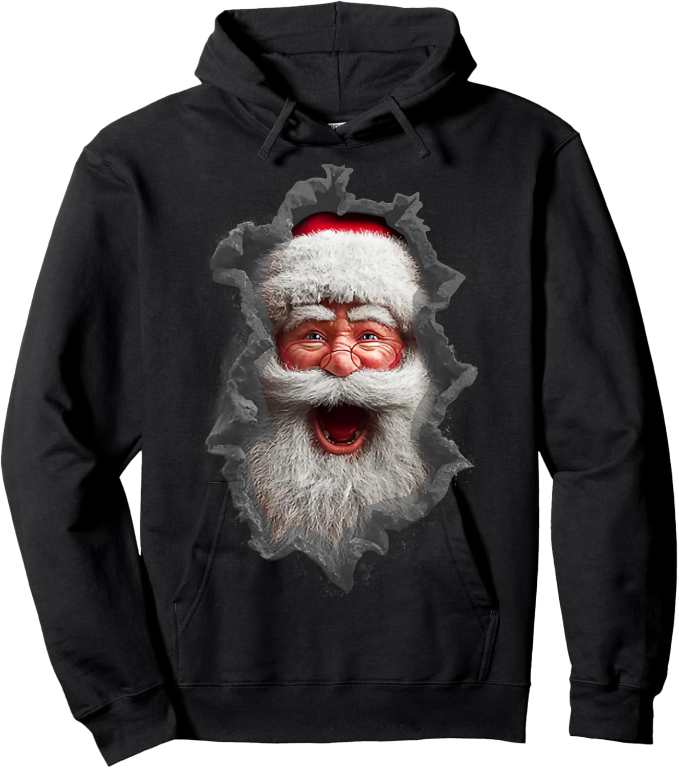 Men's Christmas Ripped Santa Claus Print Hoodie - Hoodie | Black