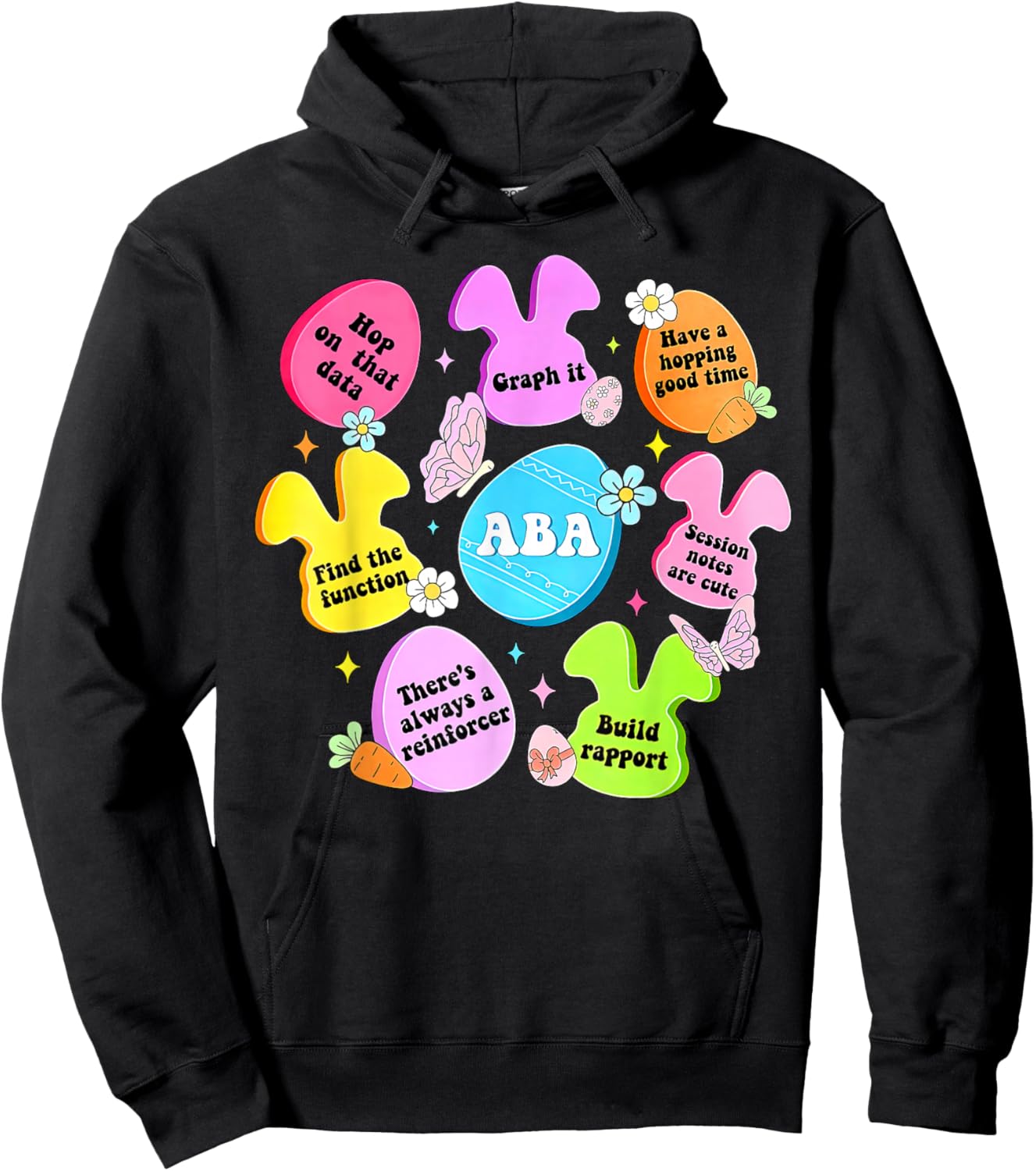Retro ABA Therapist Happy Easter Bunny Eggs Behavior Analyst Hoodie - Hoodie | Black