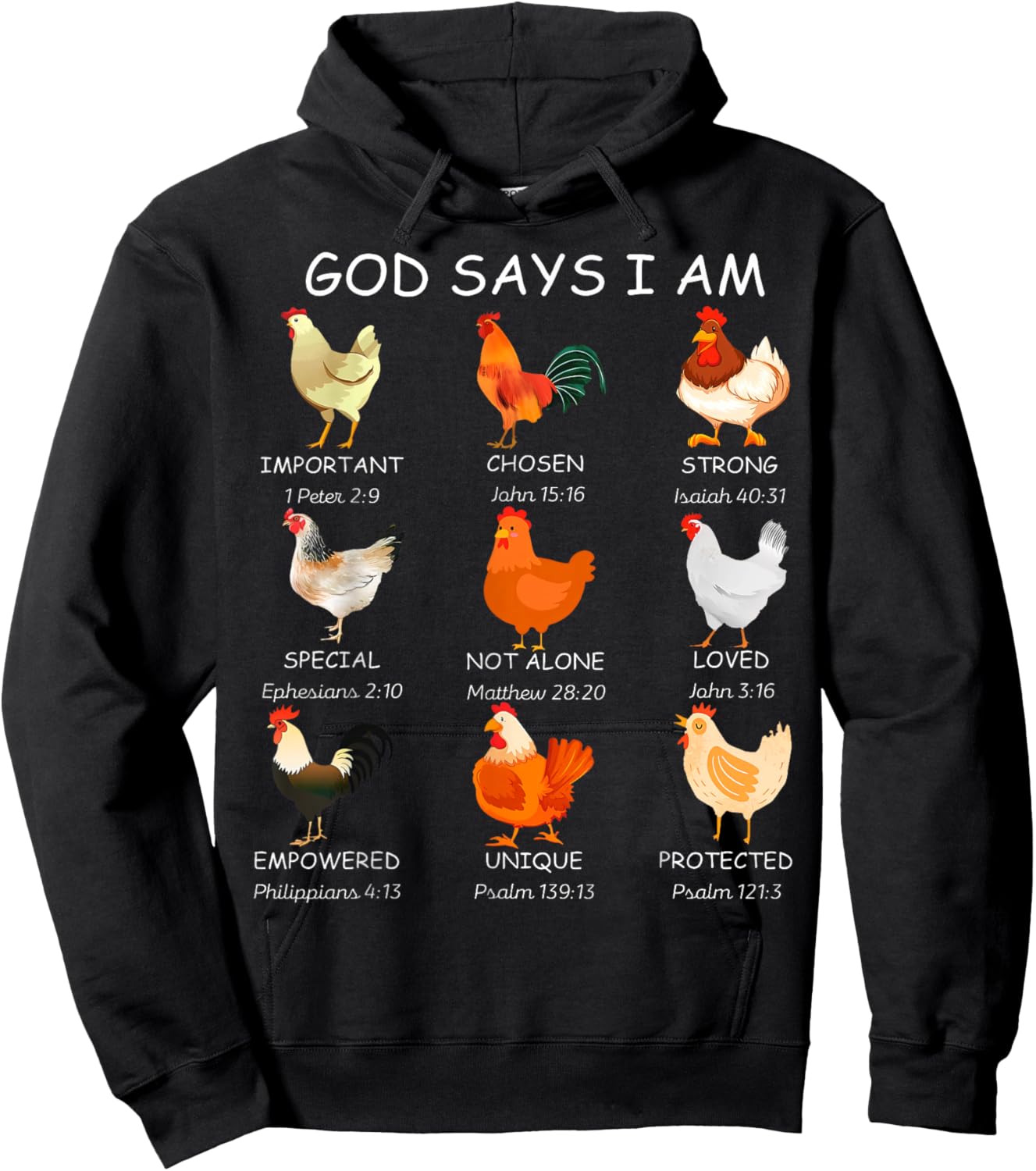 Farm Christian God Says I Am Chickens Bible Verse Religious Hoodie - Hoodie | Black