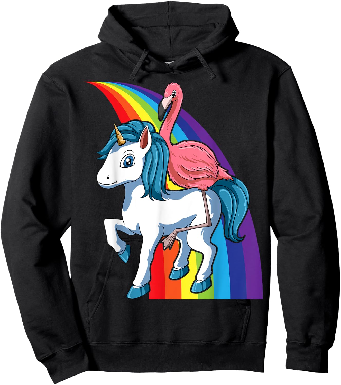 Flamingo Riding Unicorn Rainbow Flamingo Lovers Unicorn Hoodie - Hoodie | Black