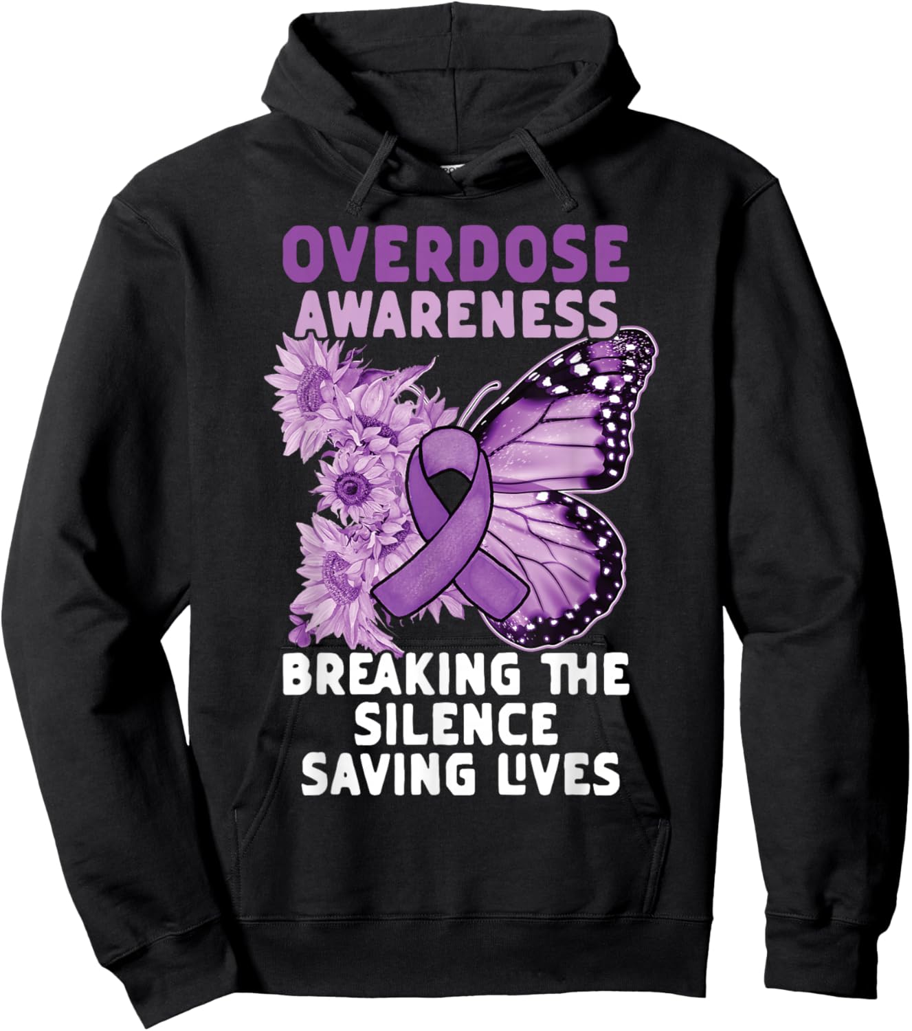 Overdose Awareness Purple Ribbon Drug Addiction Hoodie - Hoodie | Black