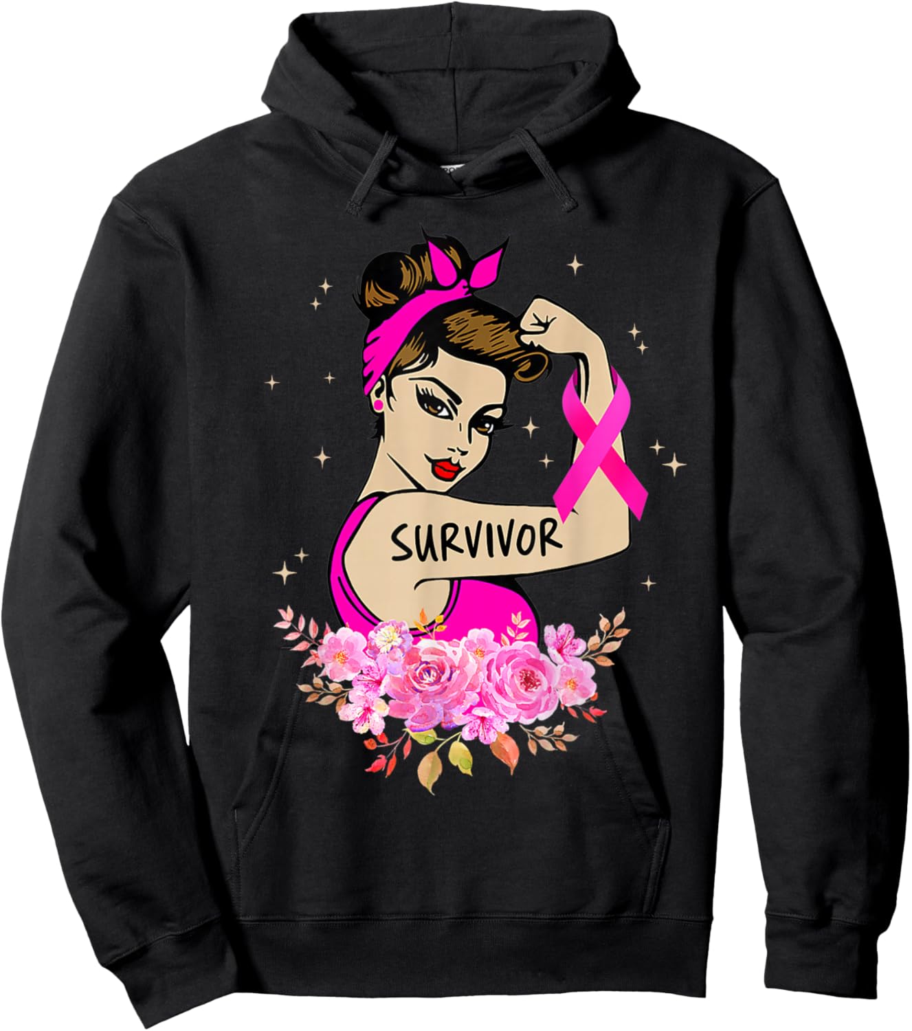 Breast Cancer Survivor Rosie Riveter Pink Awareness Women Hoodie - Hoodie | Black