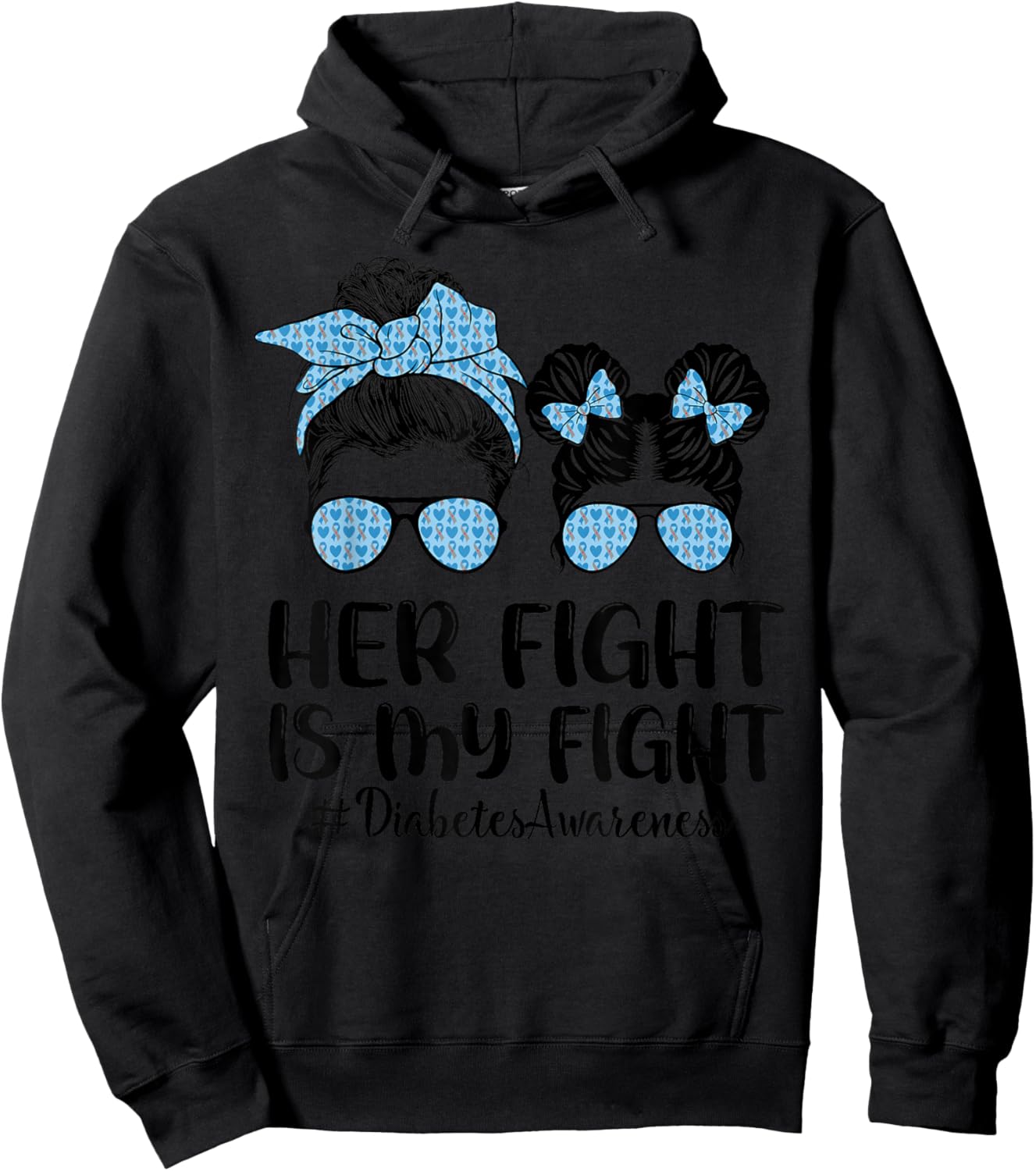 Her Fight Is My Fight Type 1 Diabetes Awareness Messy Bun Hoodie - Hoodie | Black