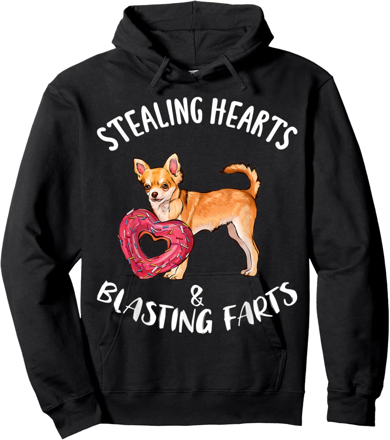 Stealing Heart Blasting Farts Brown Chihuahua Valentines Day Hoodie - Hoodie | Black